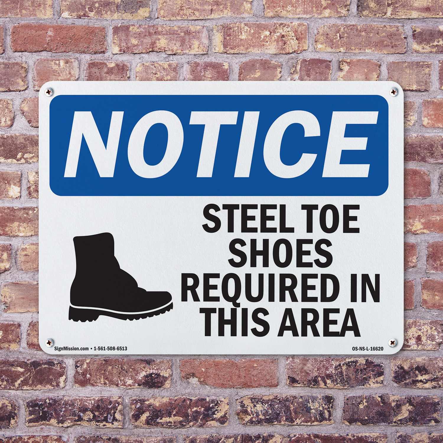 Steel Toe Shoes Required Area OSHA Notice Sign Metal Plastic, Decal 5 or 10 Pack