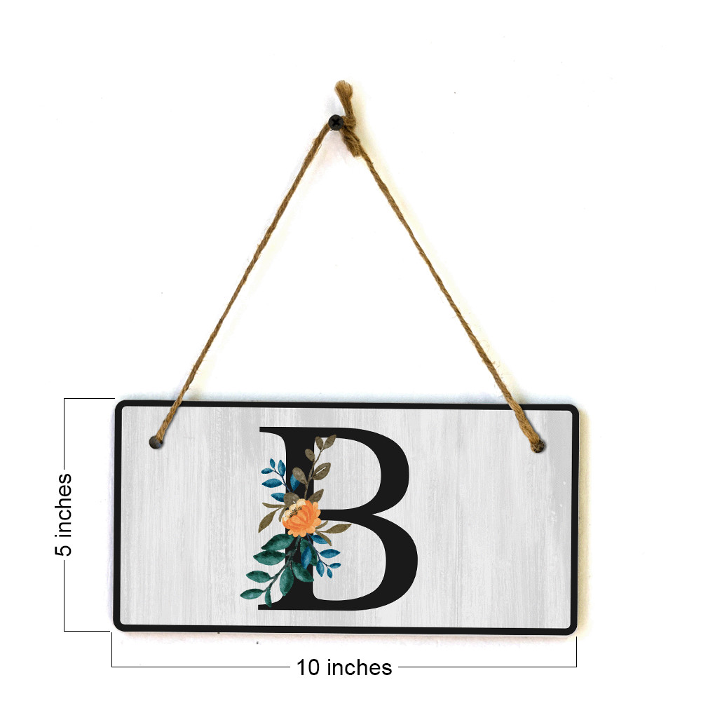 B Flower Decor 5×10 Hanging Wall or Door Sign | Alphabet Letter Room Decoration