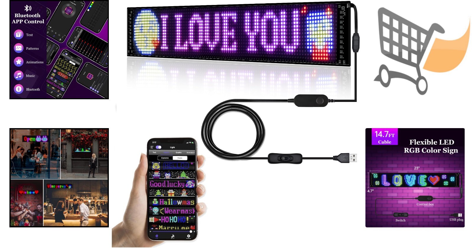 Programmable LED Sign Digital Display 23×5 Innovate Bluetooth APP