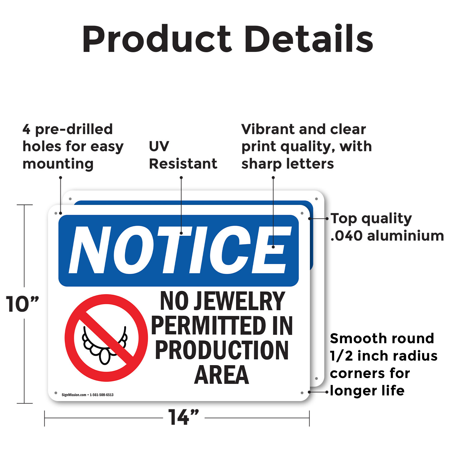 (2 Pack) No Jewelry Permitted In Production OSHA Notice Sign Decal Metal Plastic