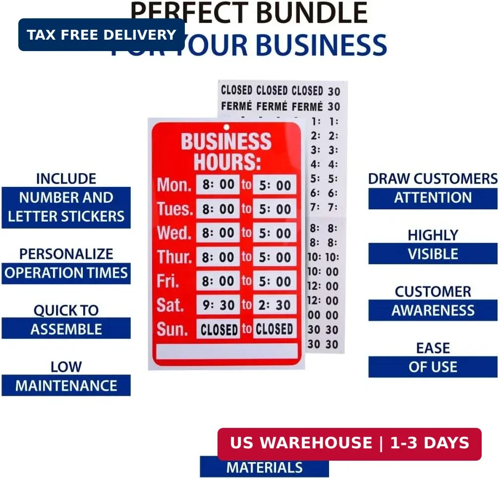 Open Signs for Business, Bundle of Office Hours Sign Will Return Clock with Suct