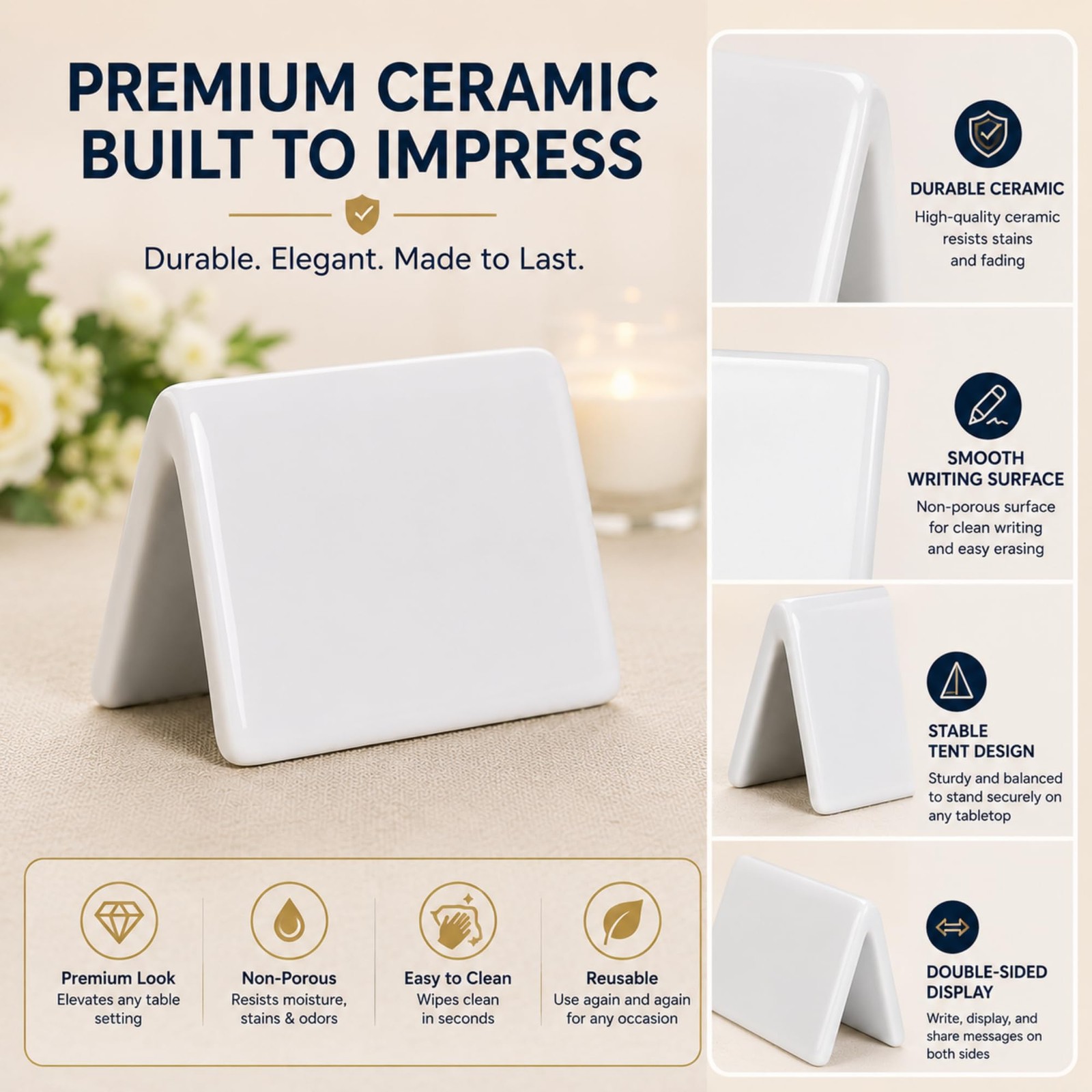 Double Sided Ceramic Dry Erase Table Tent Sign White – 3-1/2&Prime;x2&Prime; – Reusable T…