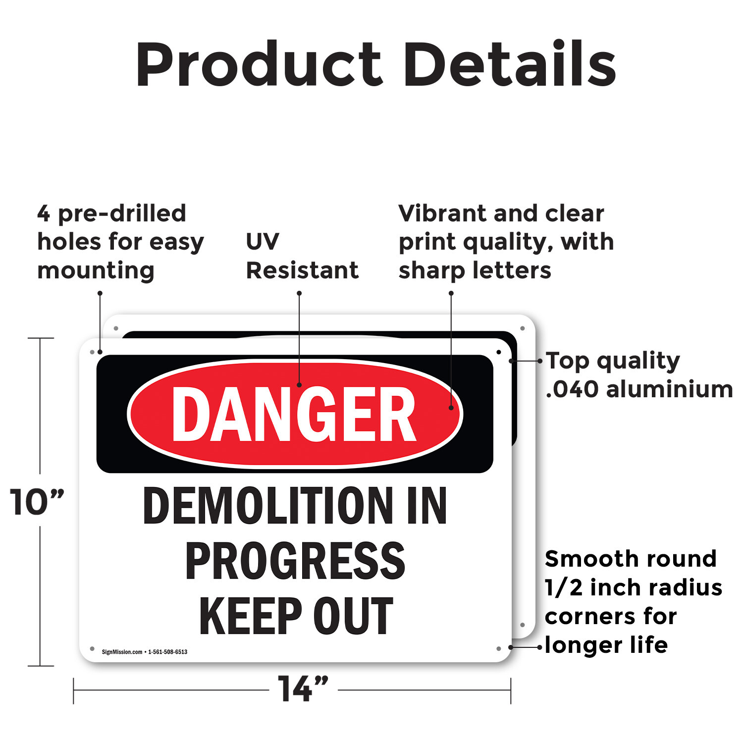 (2 Pack) Demolition In Progress Keep Out OSHA Danger Sign Decal Metal Plastic