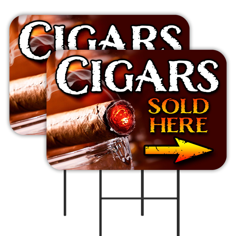 Cigars Sold Here 2 Pack Double-Sided Yard Signs 16&Prime; x 24&Prime; with Metal Stakes (Mad