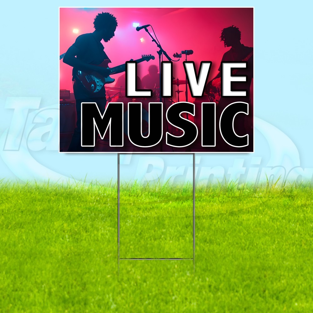 LIVE MUSIC 18×24 Yard Sign Show Plastic Corrugated WITH STAKE USA YS07764