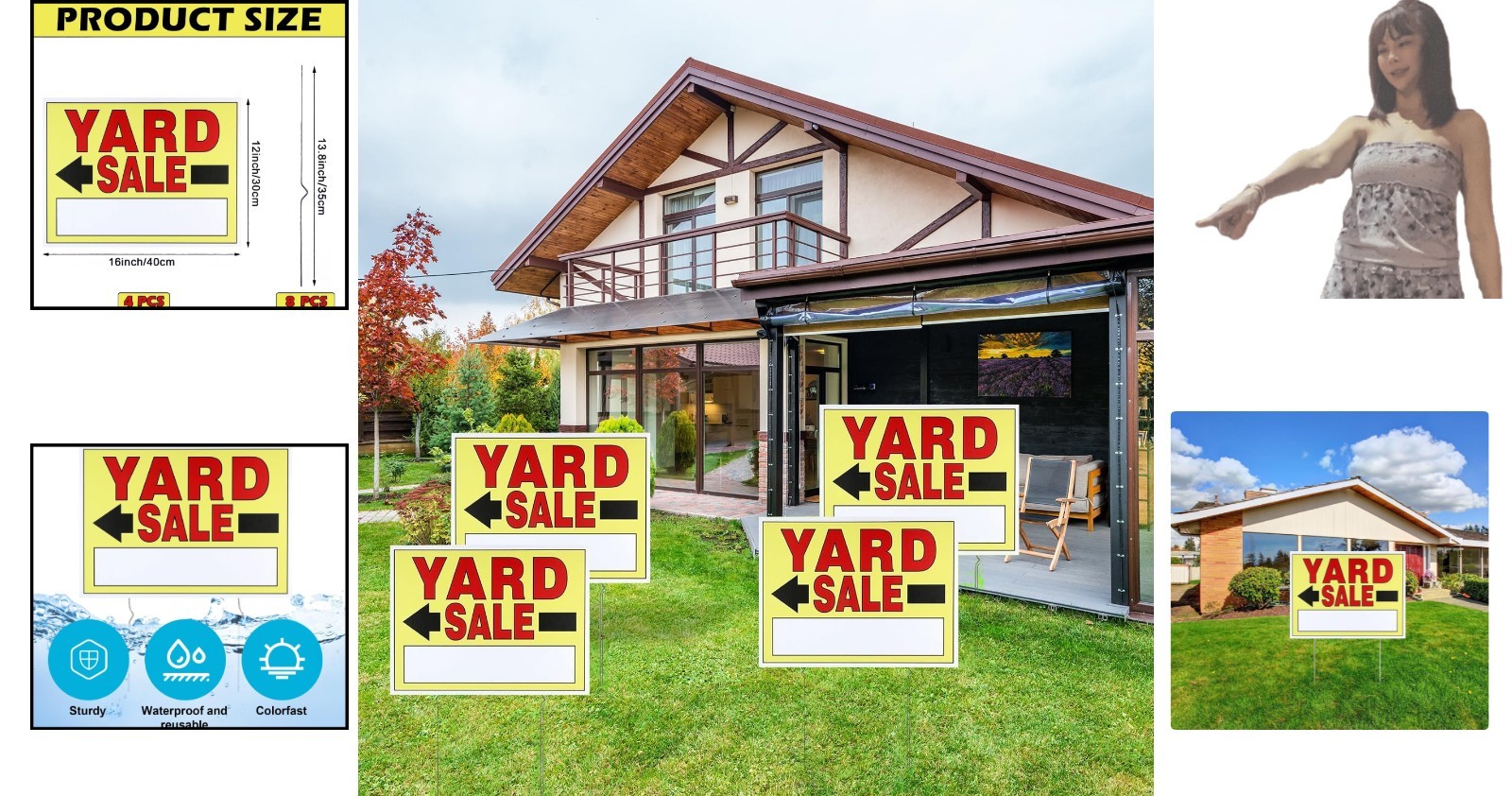 4-Pack Double-Sided Yard Sale Signs with Sturdy Stakes – 16×12 Inch Outdoor