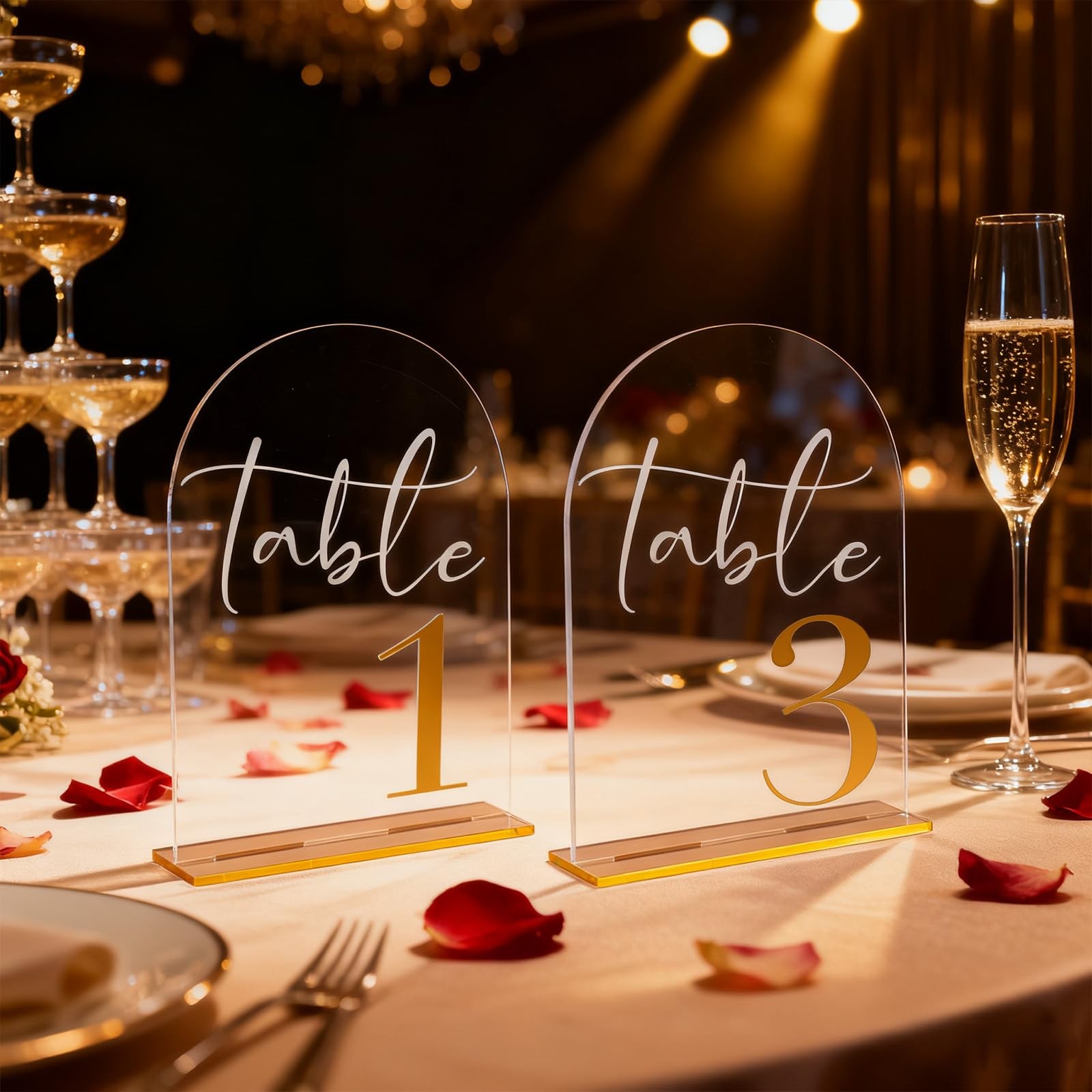 20 PCS Elegant Acrylic Wedding Table Numbers 120 Golden Text 5×7 Stands