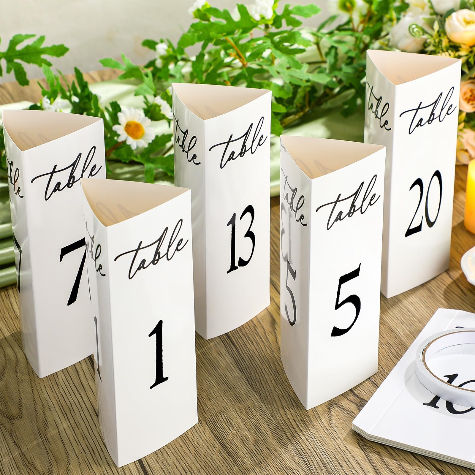Trifold Wedding Table Numbers 1-20 Paper Cards, Black White Freestanding Decor
