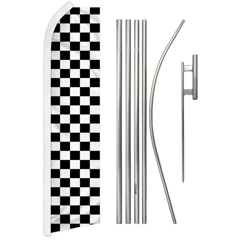 Checkered Colors Variations Swooper Advertising Dealership Banner Flag Pole Kits