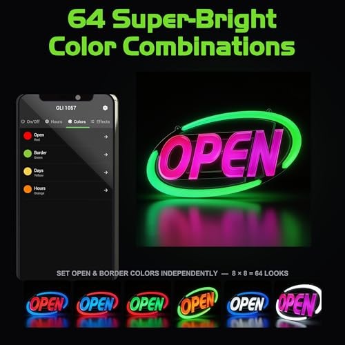 Super-Bright LED Open Sign for Business 15×32 in – 64 Color Combos 15&Prime; x 32&Prime;