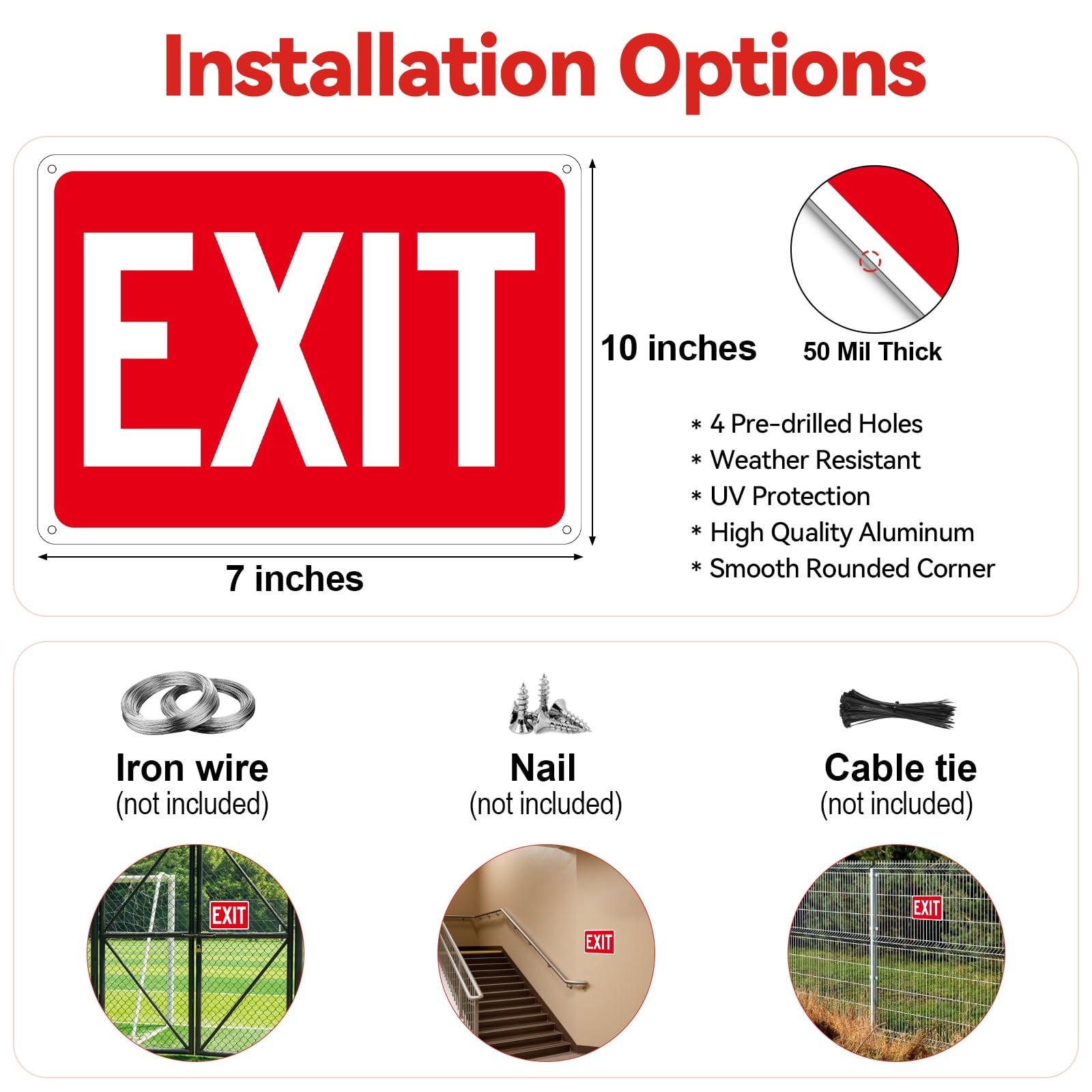 (2 Pack) Exit Signs, Aluminum Exit Sign with Red Background, Exit Signs for D…