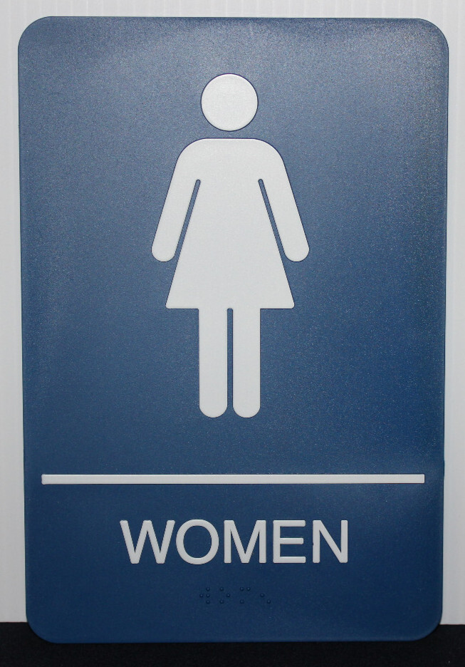 6&Prime;x9&Prime; ADA Women Restroom Sign Blue/White Braille Grade II with Tape