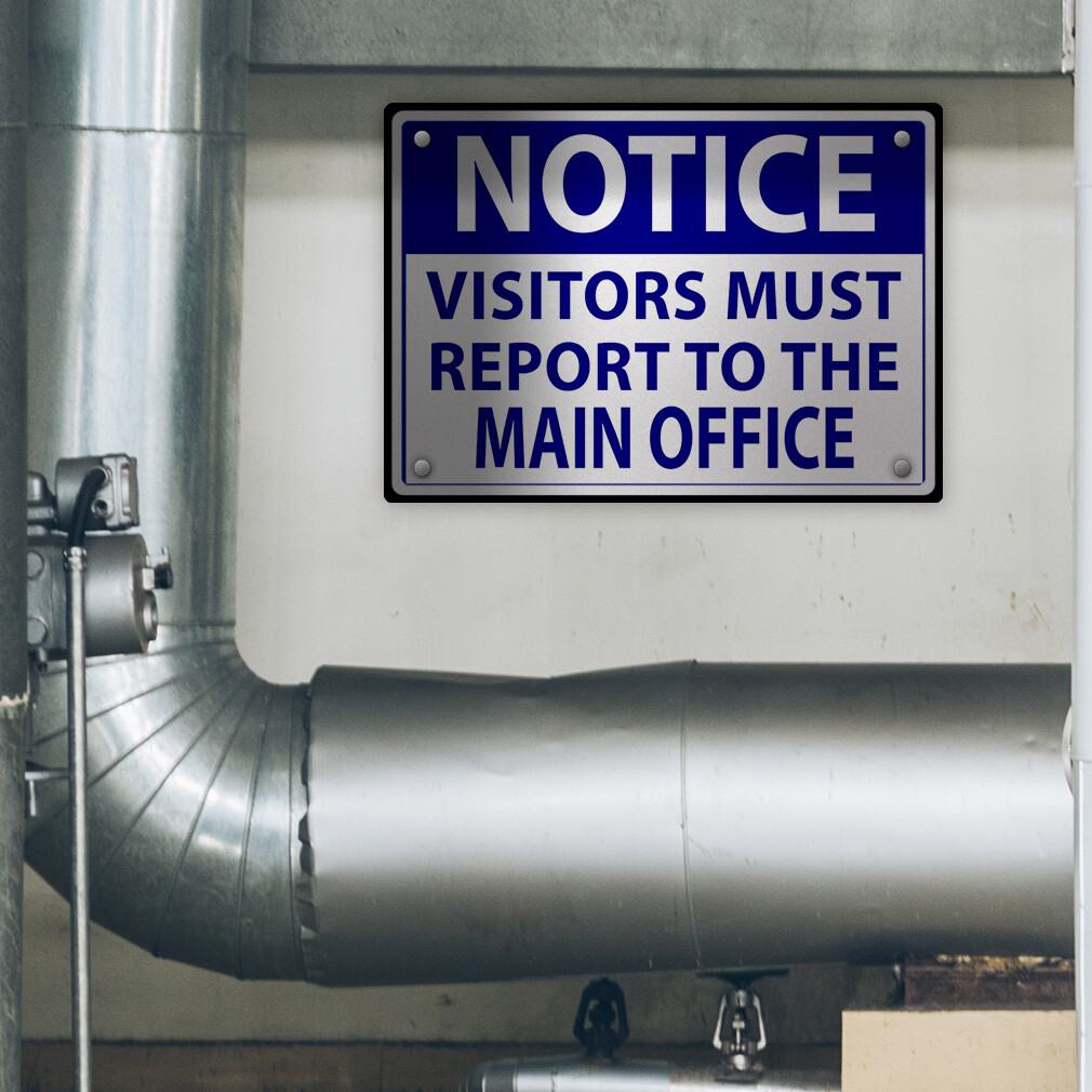 Horizontal Metal Sign Visitors Report to Office Weatherproof Street Signage