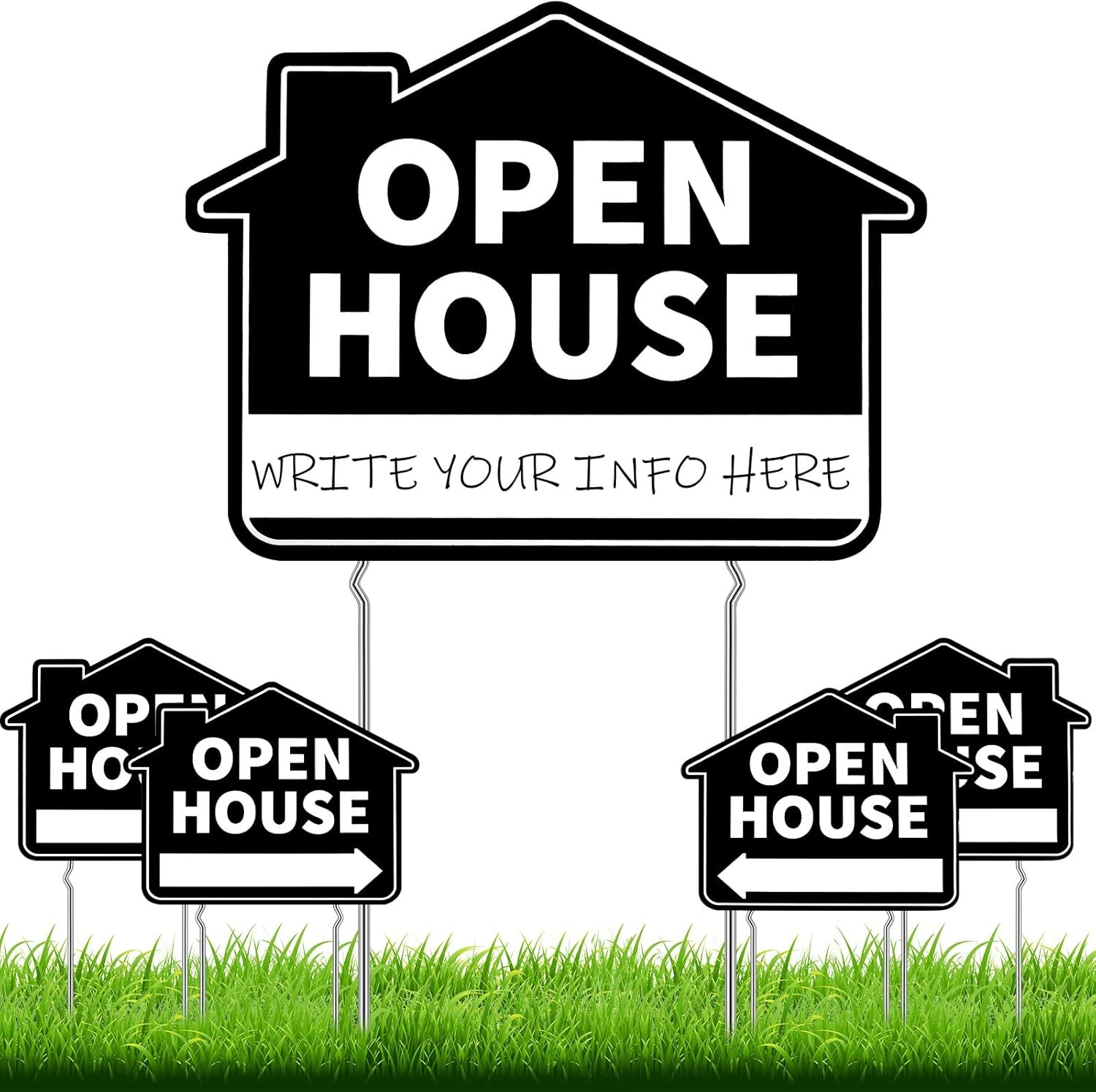 Open House Yard Signs with Metal Stakes for Real Estate 16&Prime; x 12&Prime; Large Black