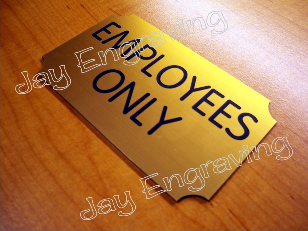 Engraved EMPLOYEES ONLY 3×5 Gold Door Sign | Home Office Business Wall Plaque
