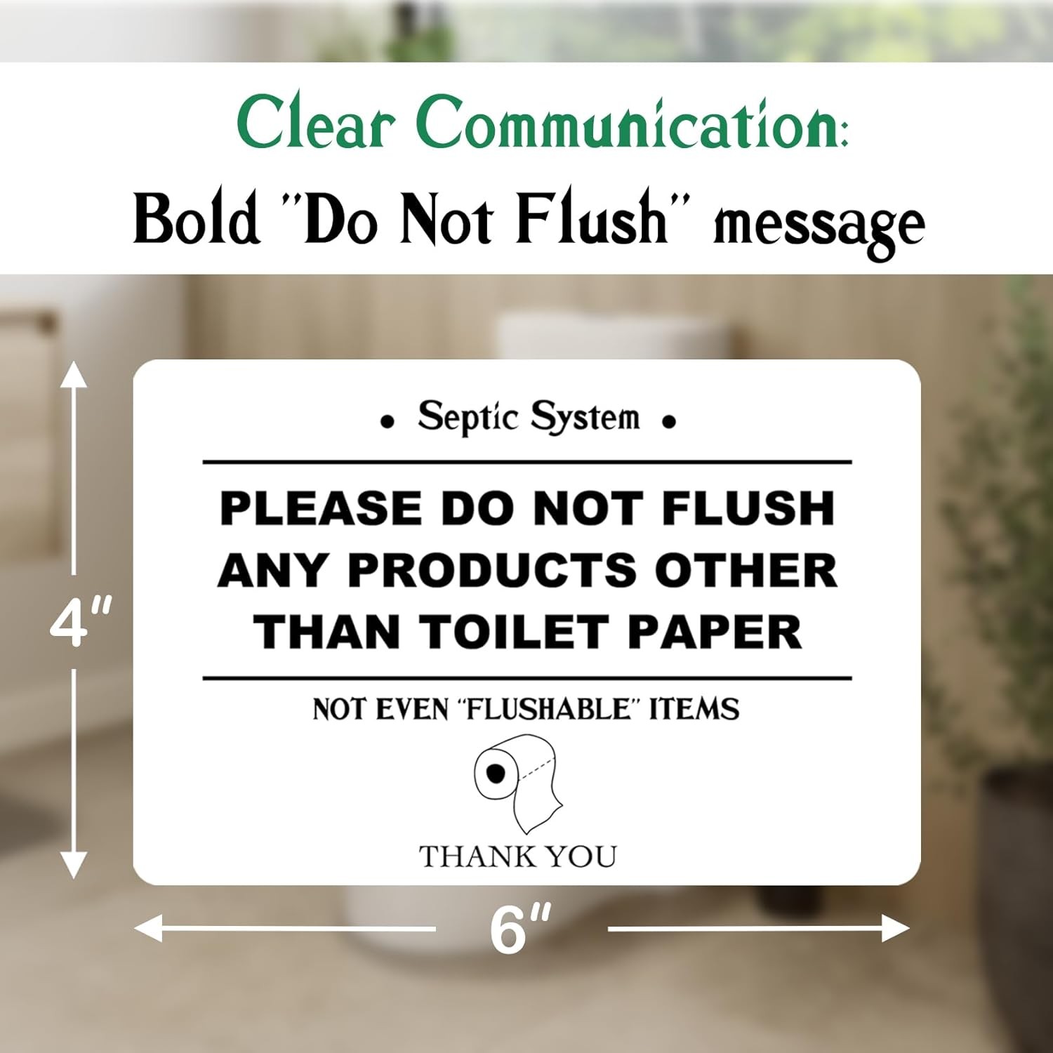 2 Pack Do Not Flush Sign for Bathroom, White Acrylic 4 x 6 Inch Do Not Flush Any