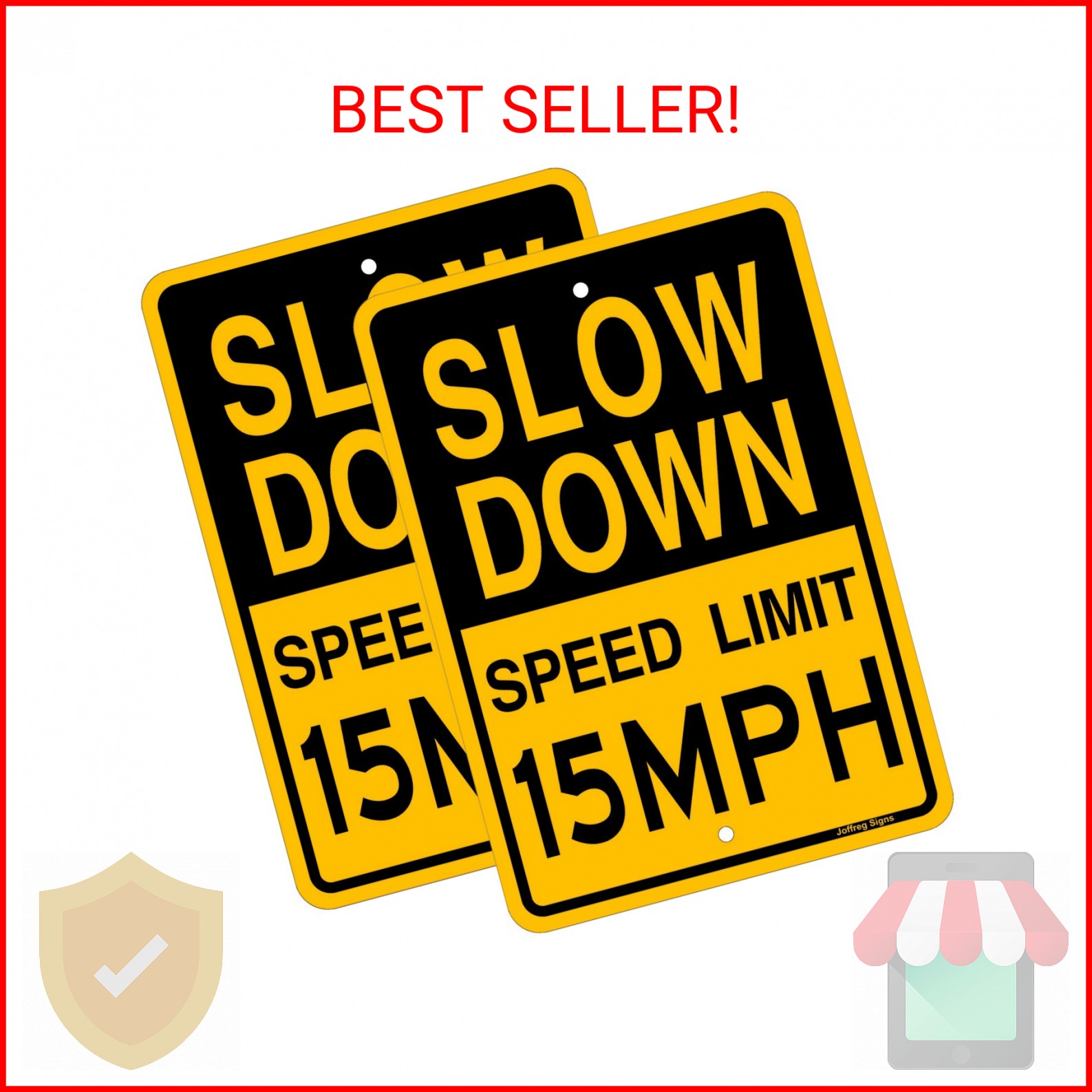 Joffreg Slow Down Speed Limit 15 MPH Sign,17 x12 Inches,Reflective Aluminum (2 P