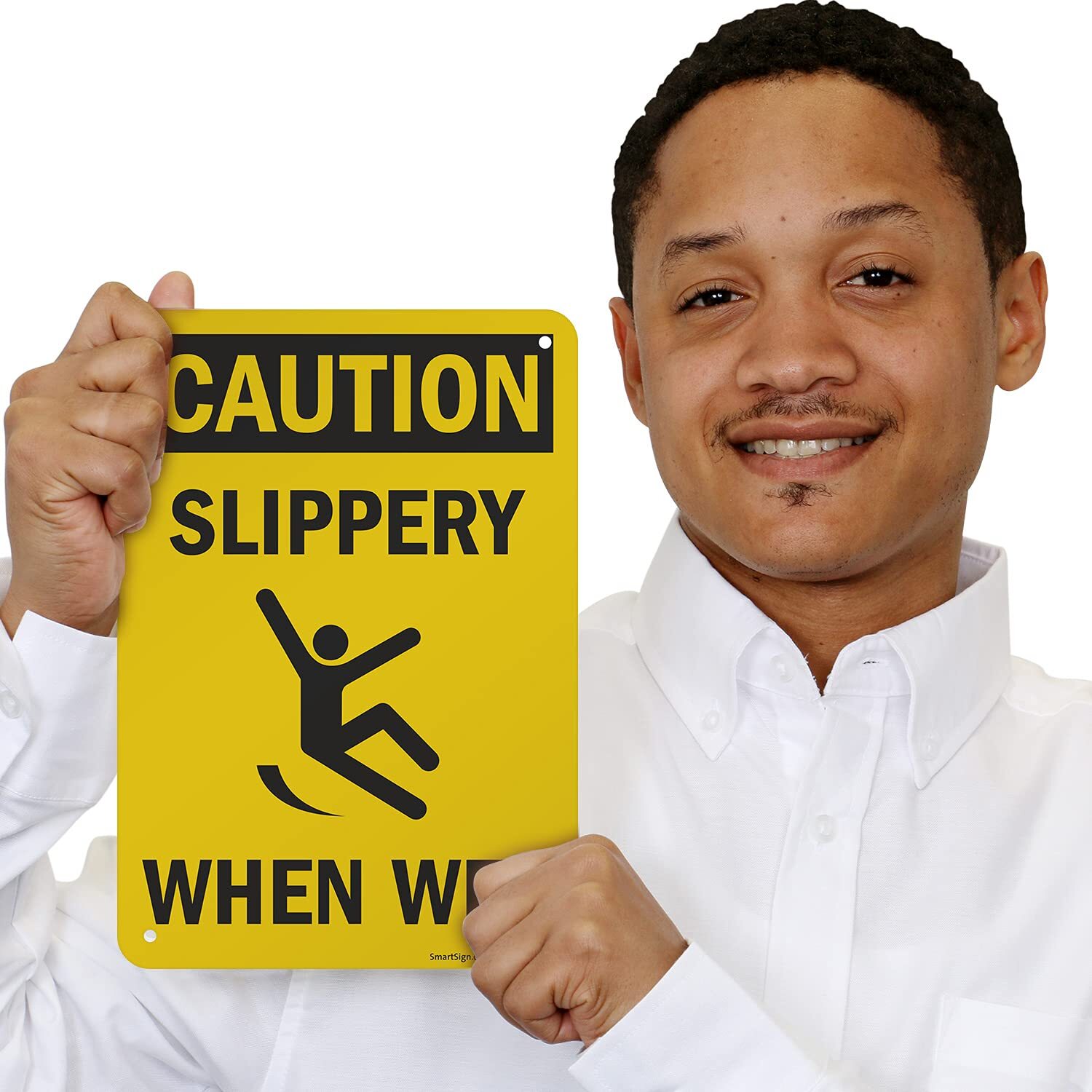 10&Prime;x7&Prime; Caution – Slippery When Wet OSHA Sign Black & Yellow HDPE Plastic