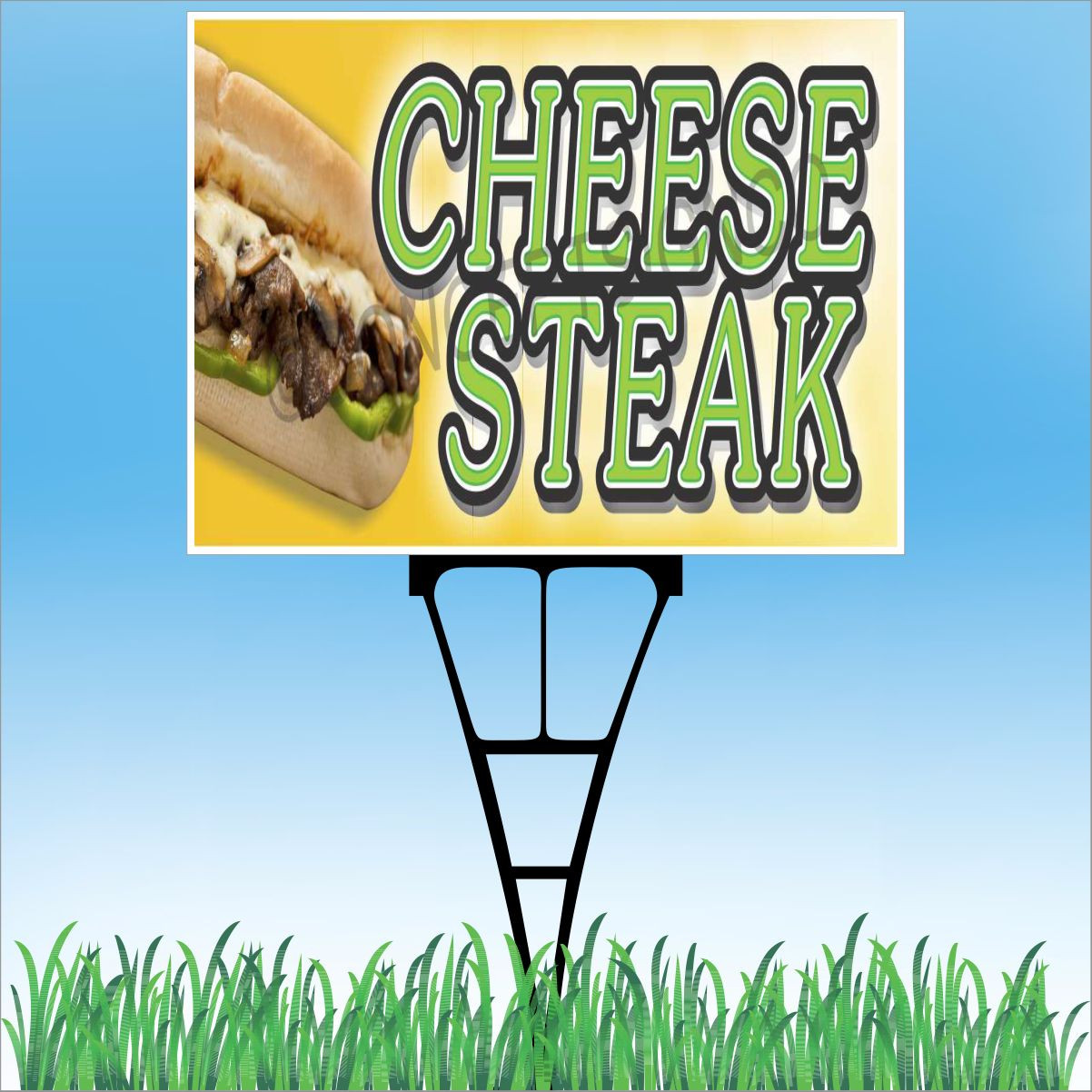 18&Prime;x24&Prime; CHEESE STEAK Outdoor Yard Sign & Stake Sidewalk Lawn Philly French Dip