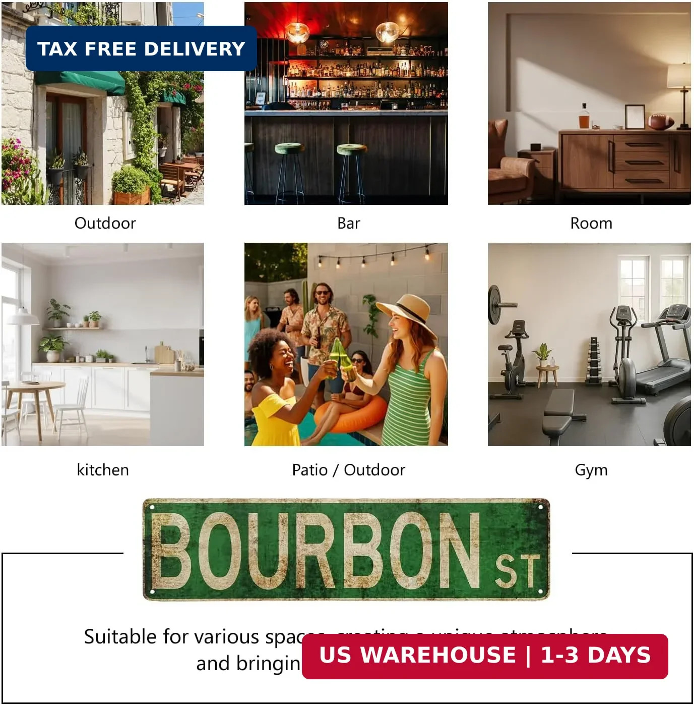 Vintage Bourbon Street Metal Sign 4×15 inch | Rust-Free Aluminum New Orleans Wal