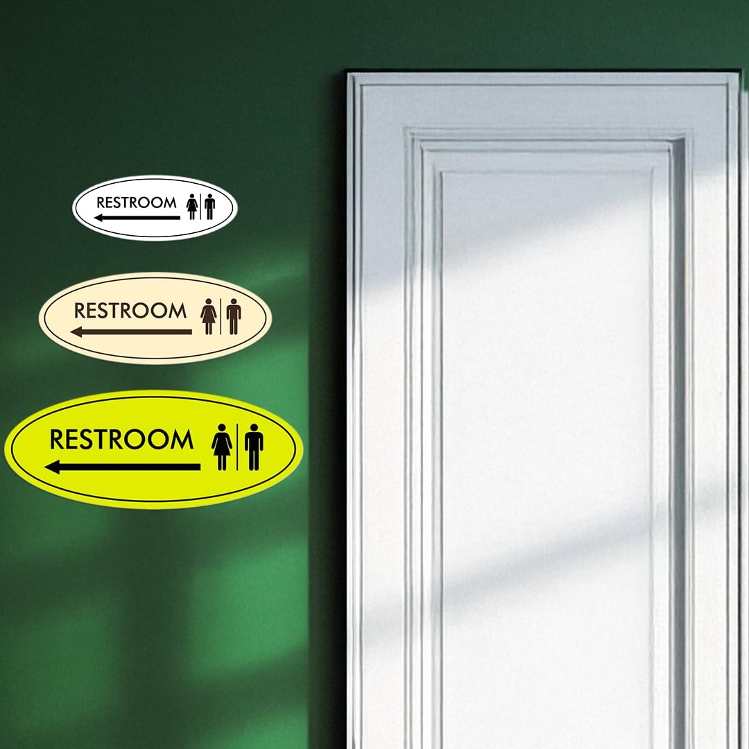 Oval Restroom Left Arrow Sign Large Brushed Gold Wall Mount Bathroom Plaque