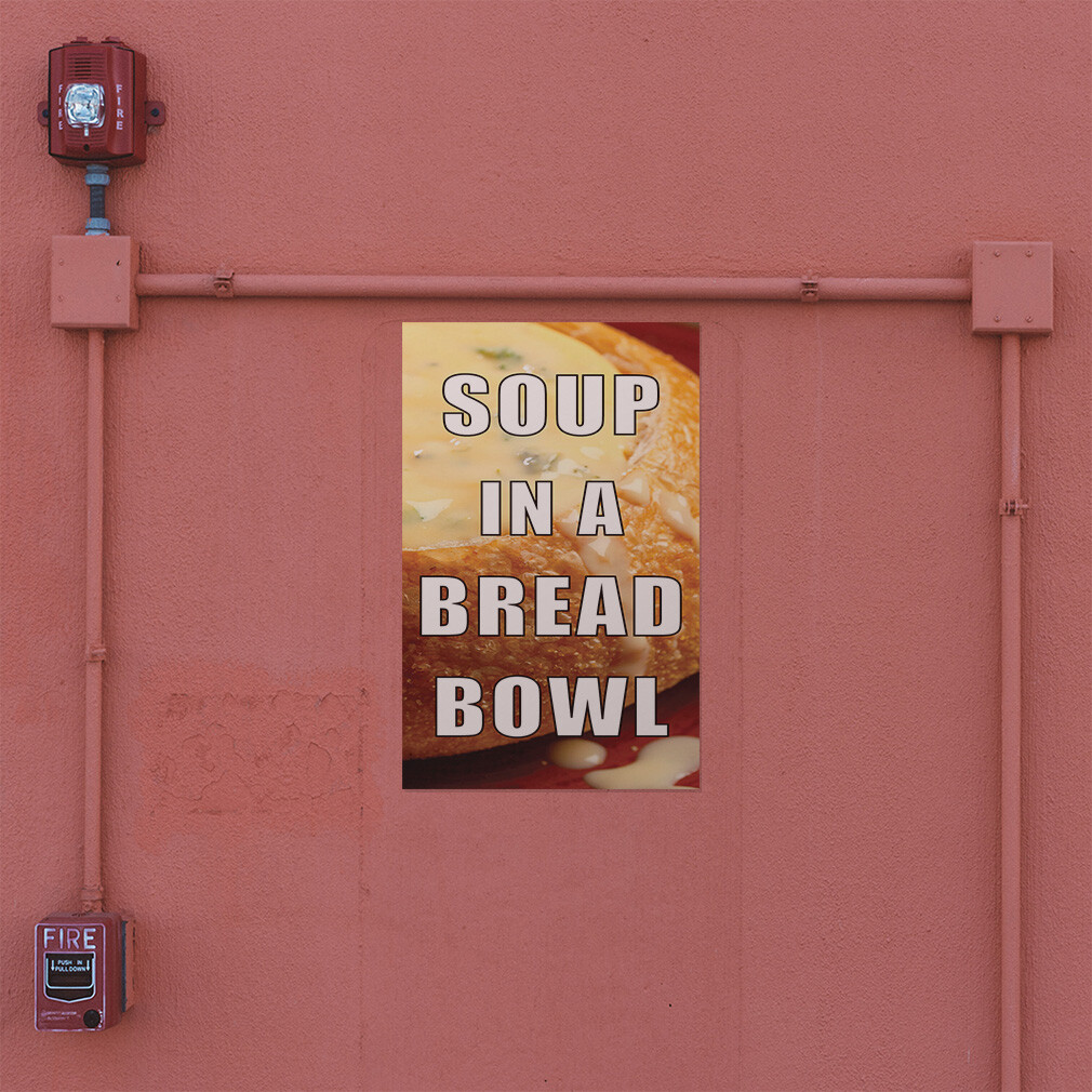 Door Decals Vertical Vinyl Stickers Multiple Sizes Soup in A Bread Bowl Vinyl