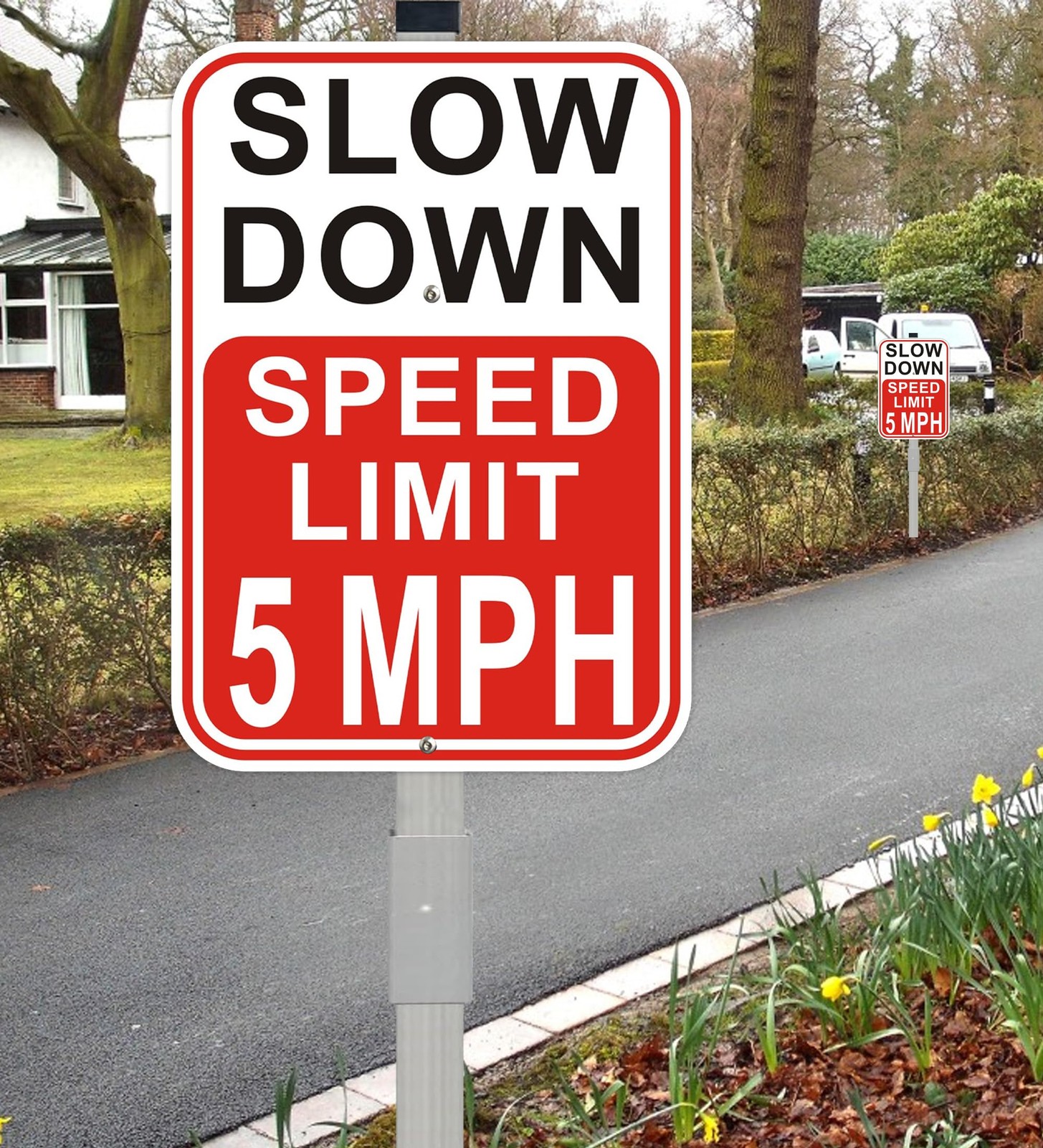 2 PCS Slow Down Speed Limit 5 MPH Sign 36 Inch Stakes 14×10 Inch Aluminum