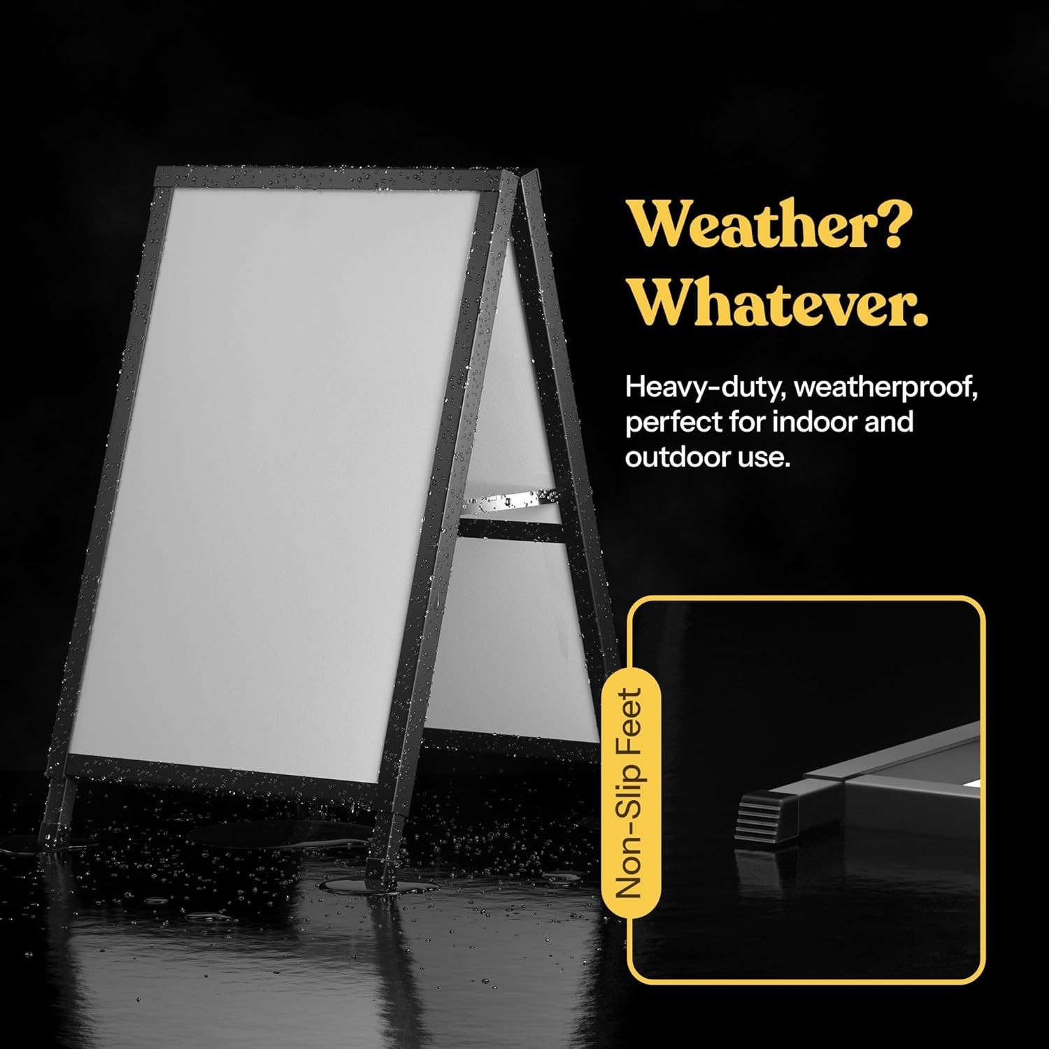 Outdoor A-Frame Sidewalk Sign 24×36 Inch Sandwich Board, Black Coated Steel M…
