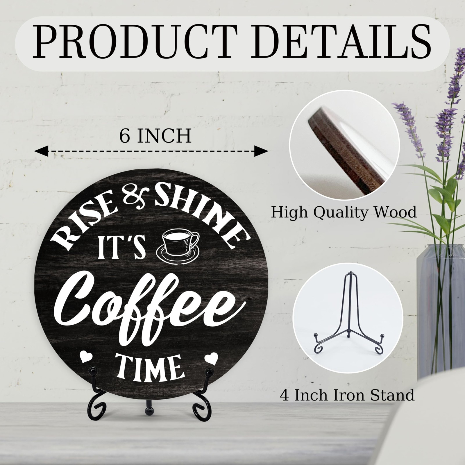 Coffee Themed Decorative Sign, Round Wooden Plaque, 6 Inches, It&rsquo;s Rise & Shi…