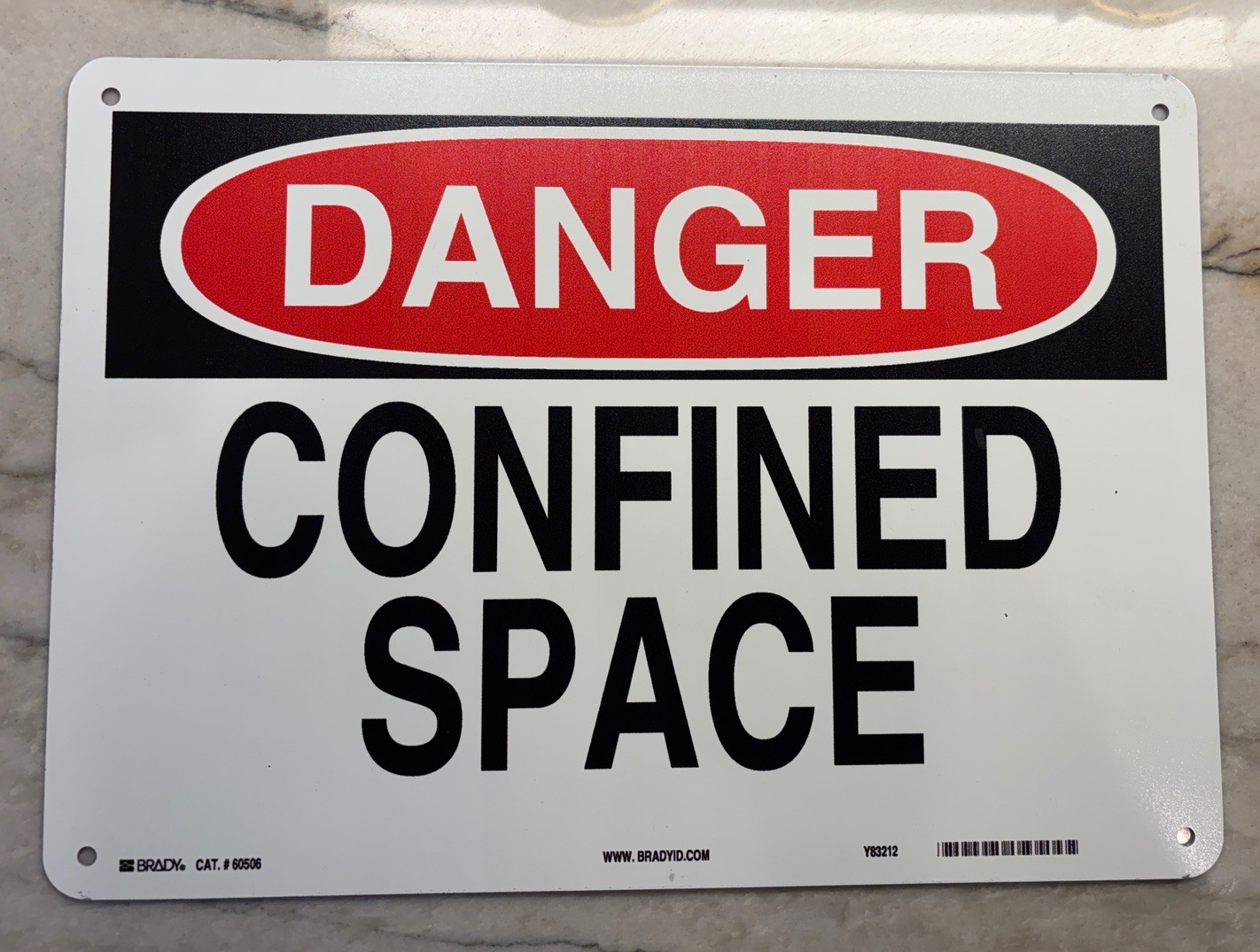 Unused Metal Brady DANGER Confined Space Safety Sign, 60506, 10 » H, 14 » W