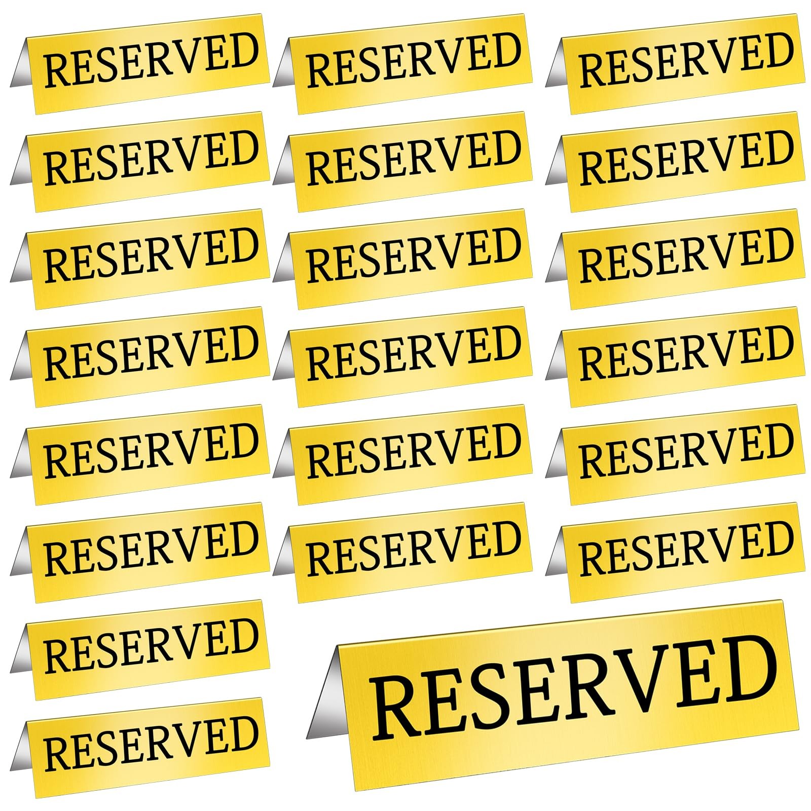 24 PCS Golden Metal Reserved Table Signs Double Sided Tent 5.91×3.15 Inch