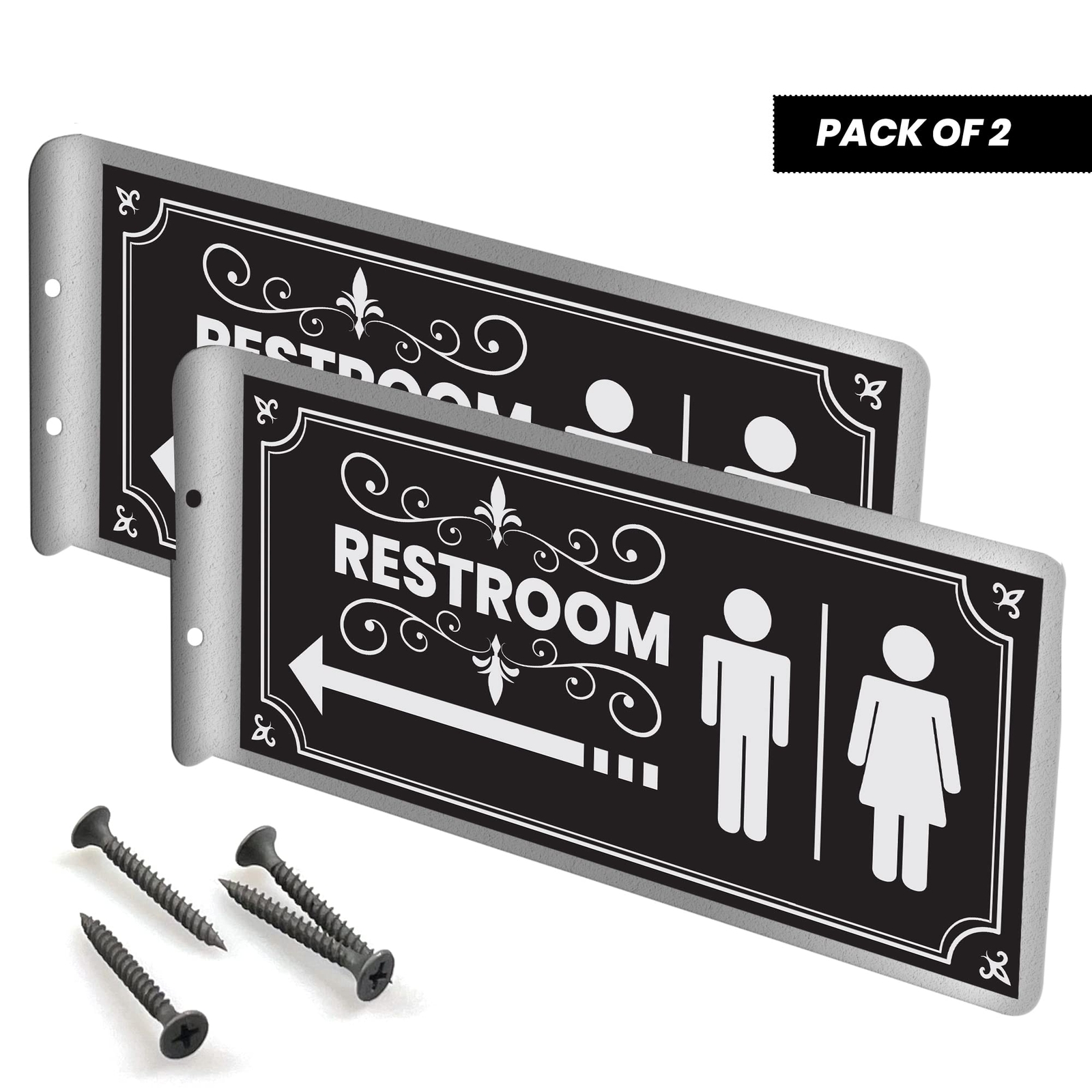 2 Pack Double Sided Aluminum Restroom Signs Metal Bathroom Signs 12&Prime;x5.5&Prime;
