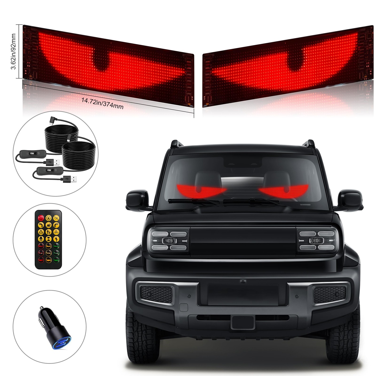 2PCS Devil Eyes Light for Cars,14.72inx3.62in Programmable Flexible LED Displ…