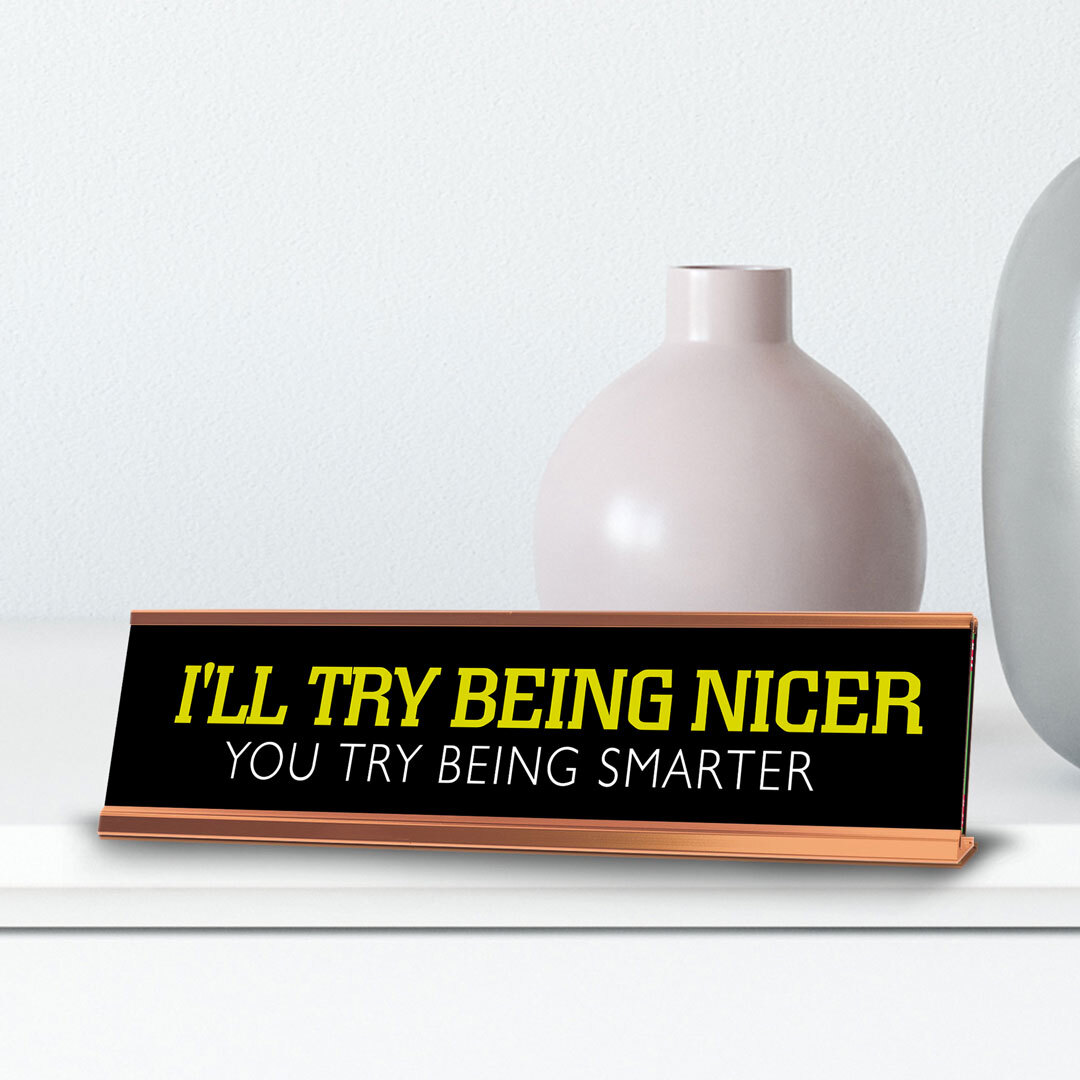 I&rsquo;ll Try Being Nicer You Try Being Smarter Novelty Desk Sign (2×10&Prime;)
