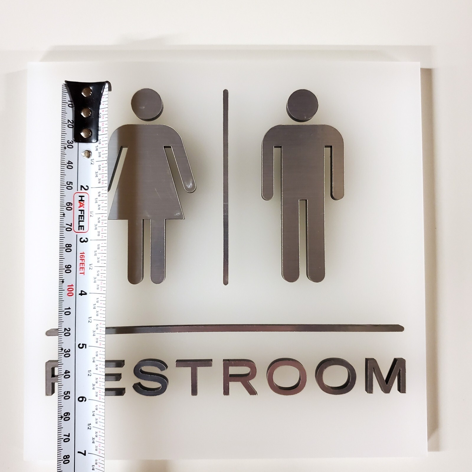 Frosted Acrylic 3D Brushed Chrome Unisex Restroom Sign 8×8&Prime; w/Mount MADE IN USA!