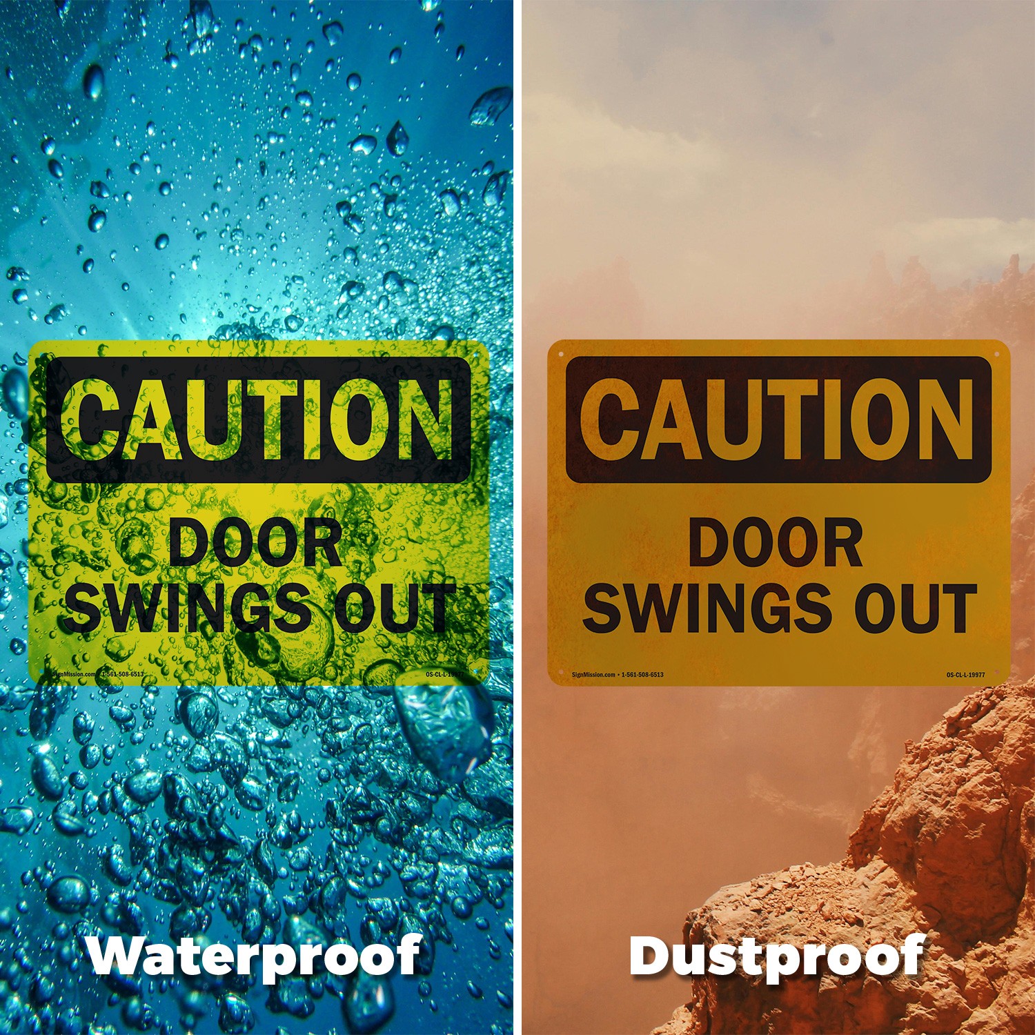 Door Swings Out OSHA Caution Sign Metal, Plastic, Or Decal – 5 or 10 Pack