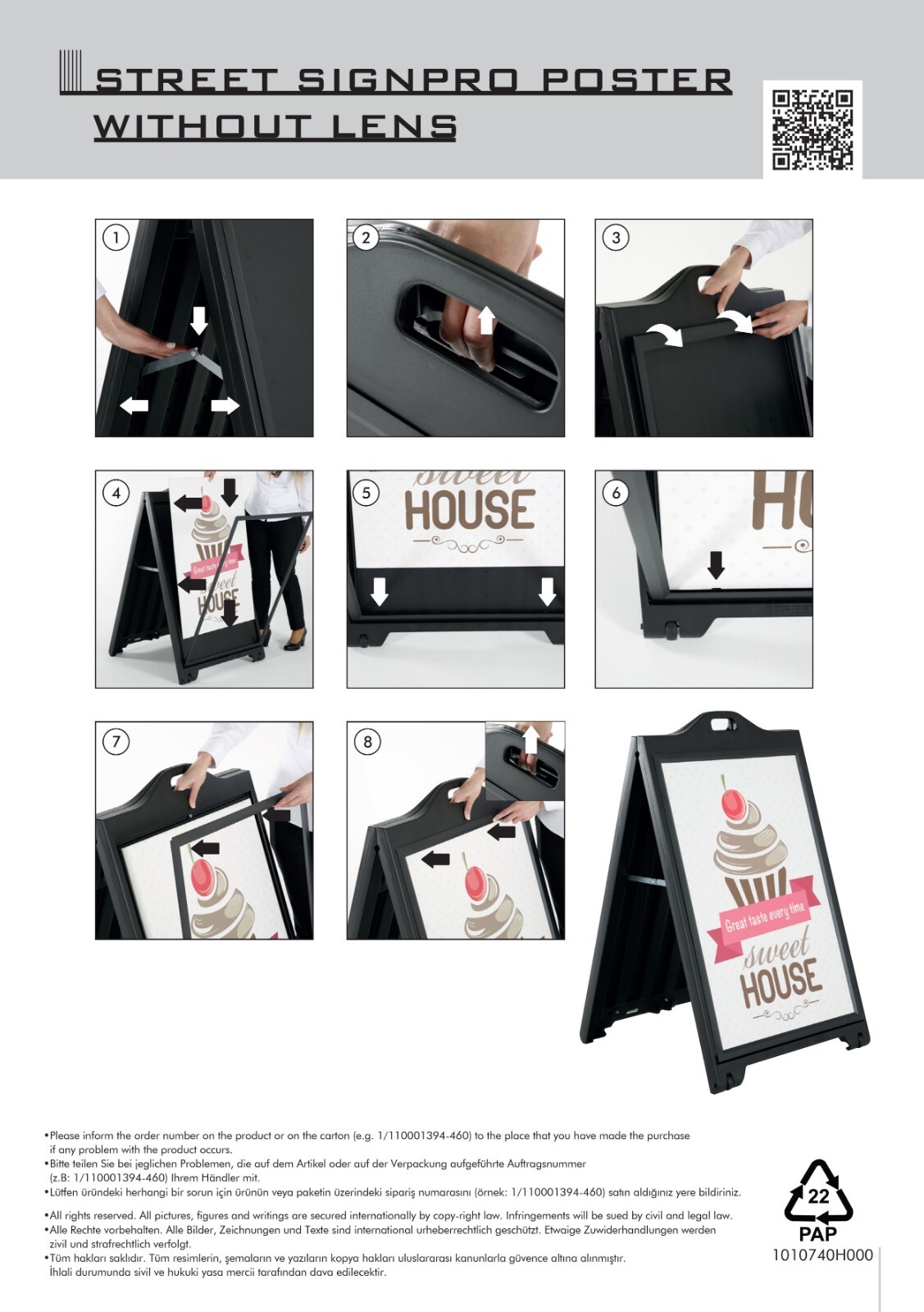Sandwich Board A-Frame Sidewalk Sign Holder without Protective Cover 24×36 White