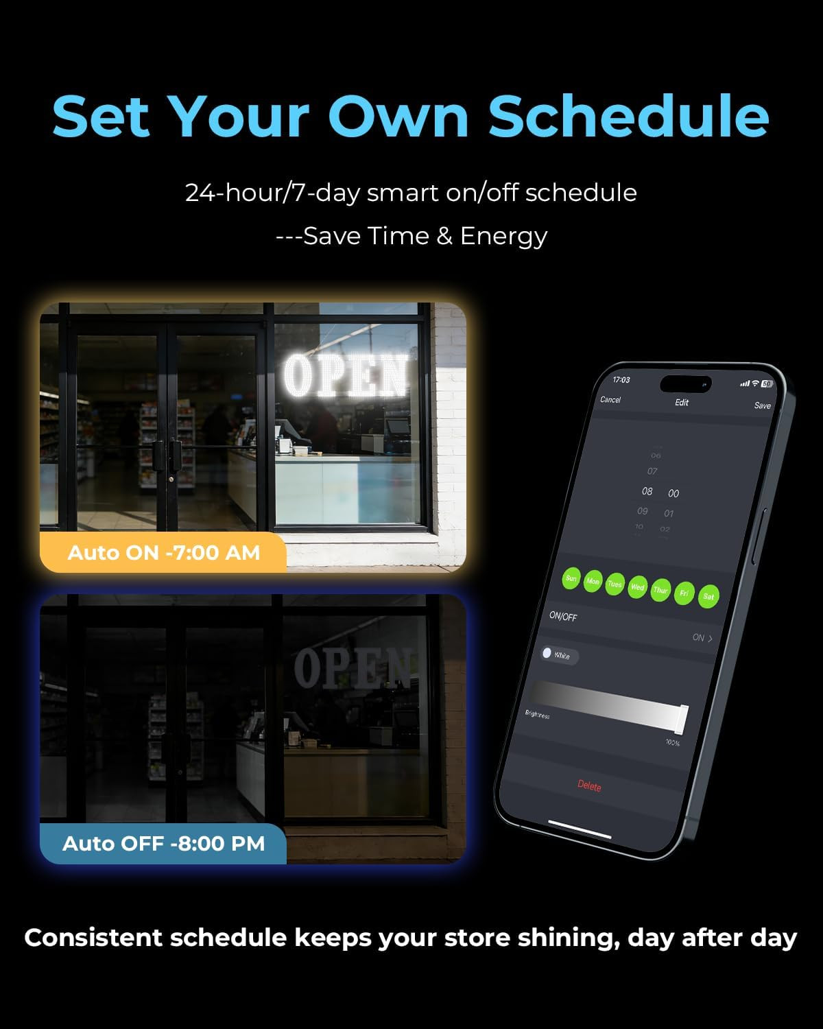 Open Sign for Business, 40&Prime;X14&Prime; Jumbo Open Sign with Timer and Remote Control