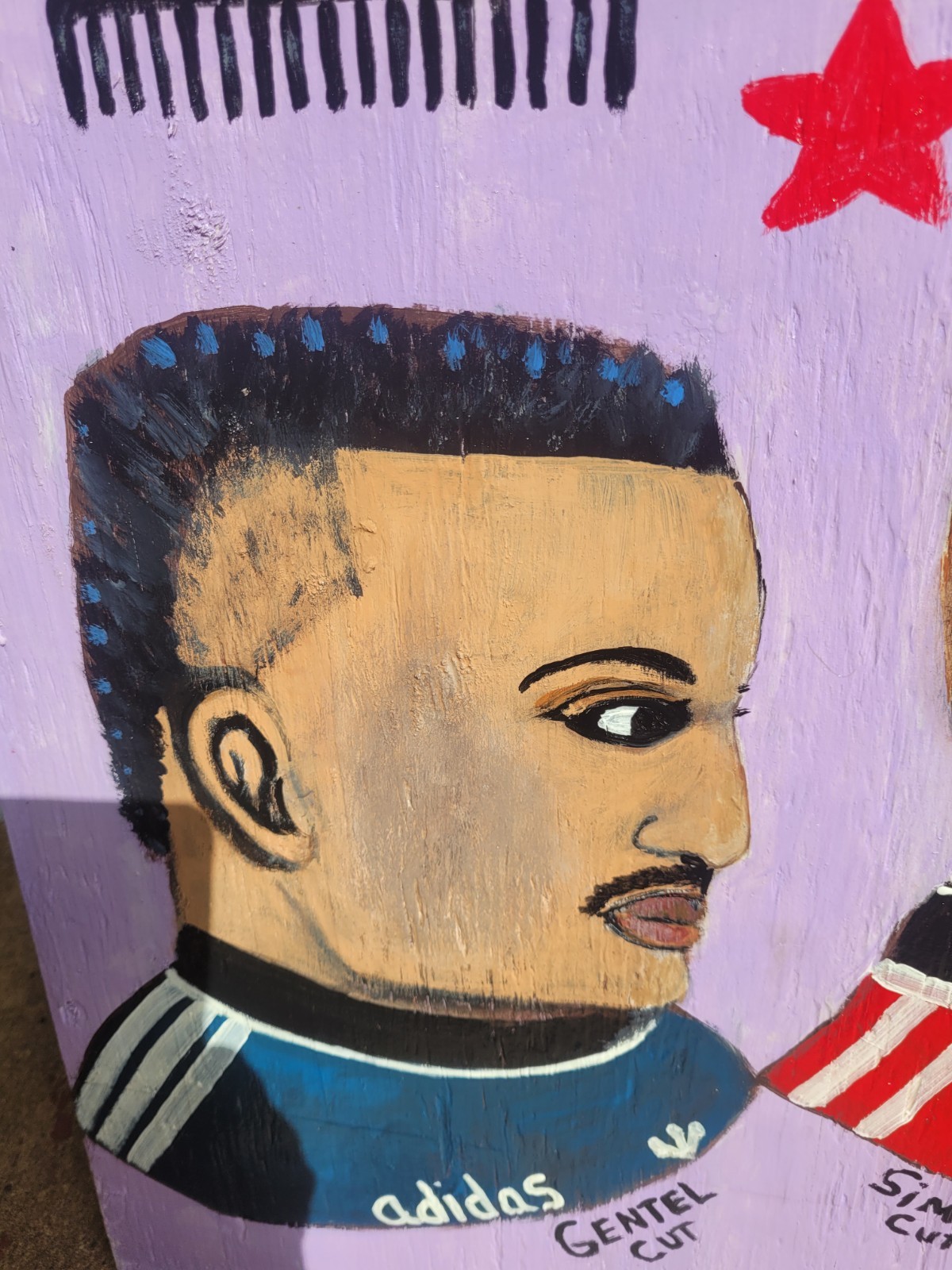Barber Shop African Haircut Sign Advertising Painting On Wood Display Big 24×21