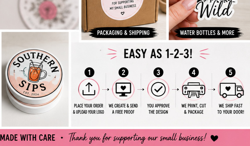 2&Prime;x2&Prime; Custom Die Cut Logo Stickers | Waterproof Vinyl | Business Branding
