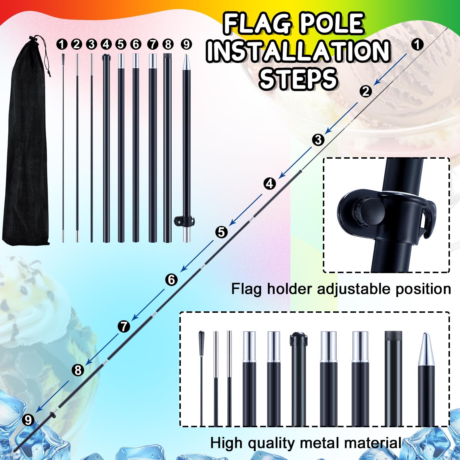 Remagr 3 Pcs Ice Cream Or Shaved Ice Signs Include 1 Feather Flag Kit 11 Ft