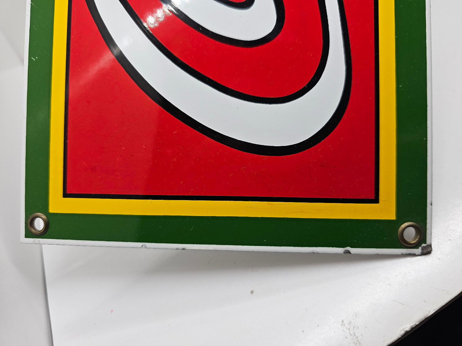 Vintage 1989 Coca Cola Porcelain Advertising Sign Classic Red & Green 18&Prime; x 6&Prime;