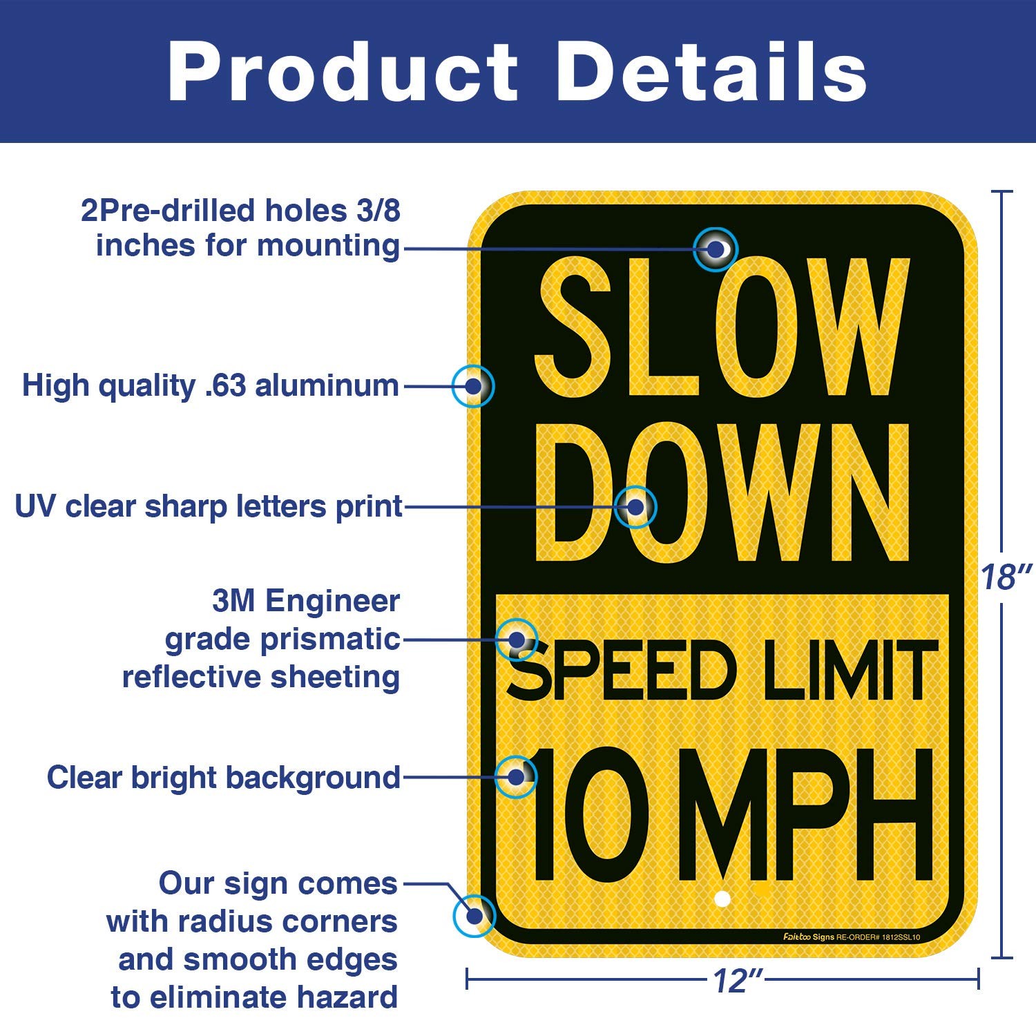 Slow Down Sign, Speed Limit 10 MPH Sign, (2 Pack)18 x 12 Inches Engineer Grade