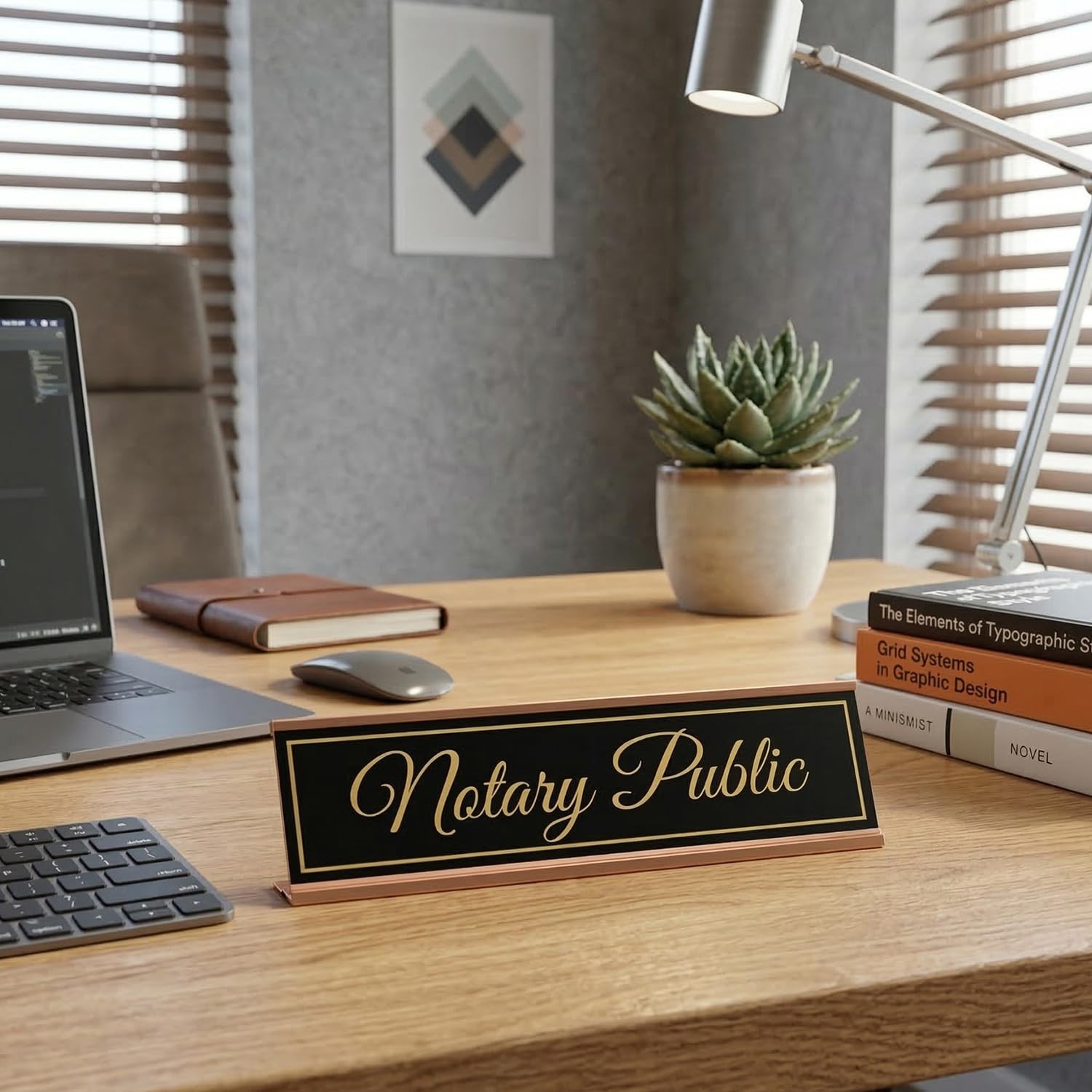 Signs ByLITA Notary Public Gold Frame Desk Sign (2×8&Prime;)