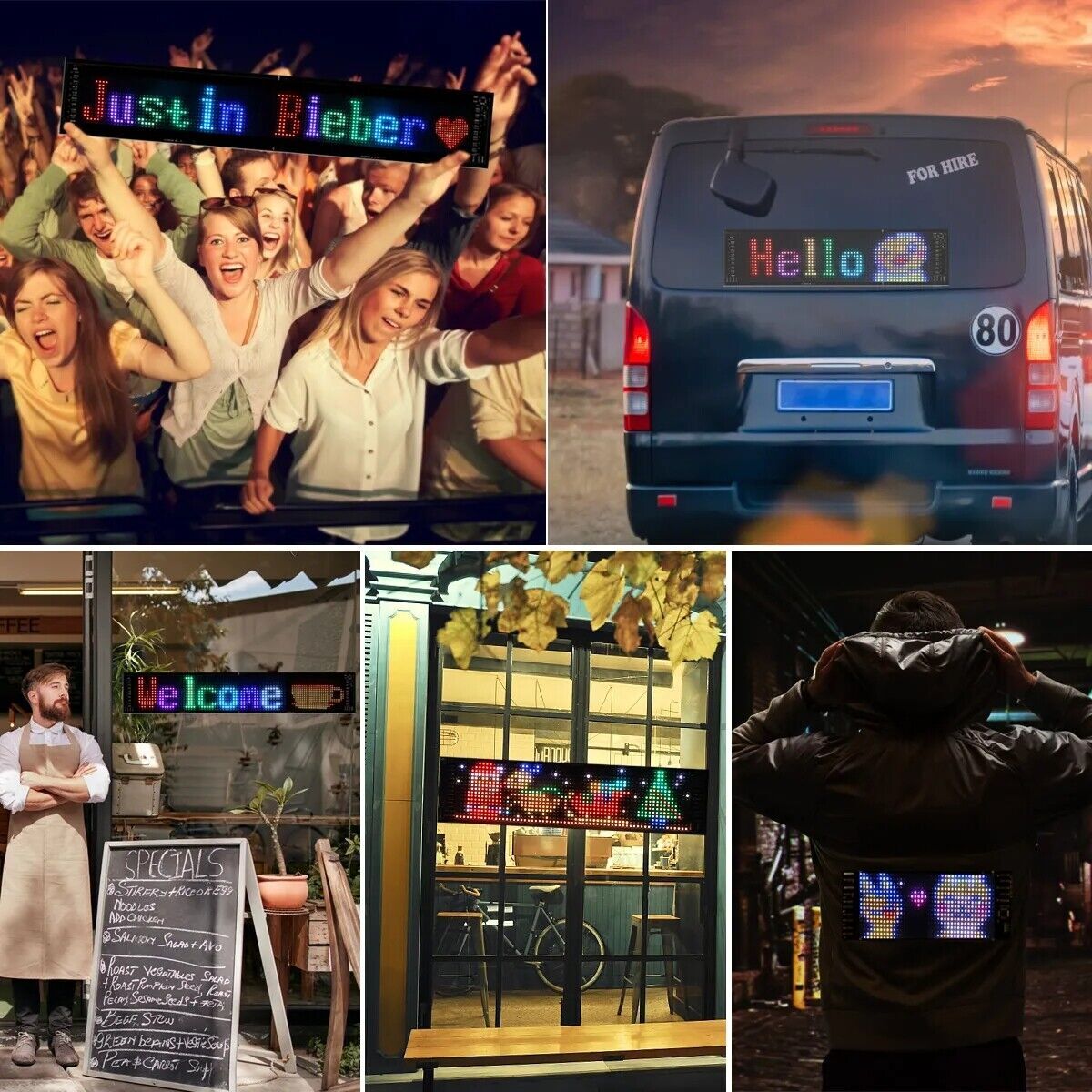 Scrolling LED Sign Matrix Panel Screen Bluetooth APP Control for Shop Bar Car US