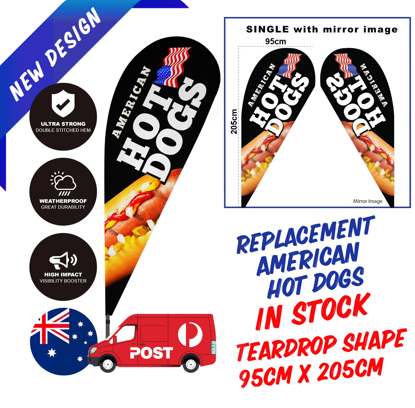 American Hot Dogs Teardrop Flag / Replacement Banner / Hot Dogs Sign