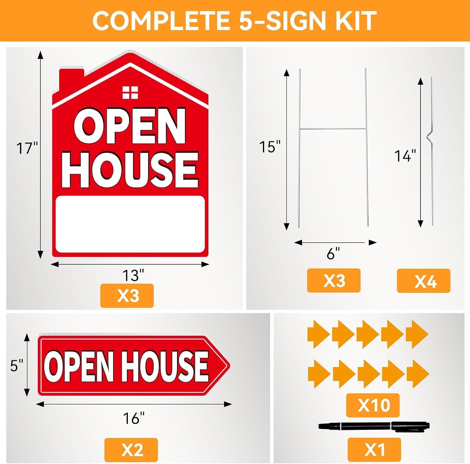 Open House Signs for Real Estate 5 Pack, 17&Prime;x13&Prime; Open House Sign Double Sided…