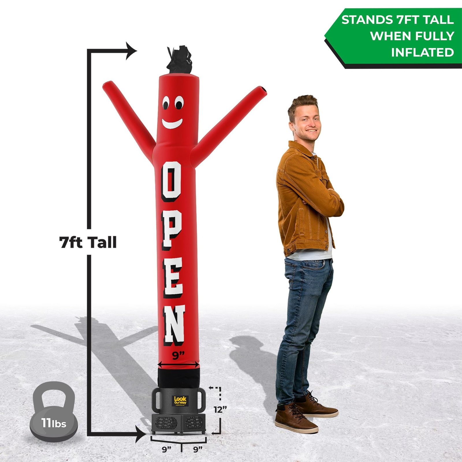 LookOurWay Air Dancers Inflatable Tube Man Set – 7ft Tall Wacky Open Red