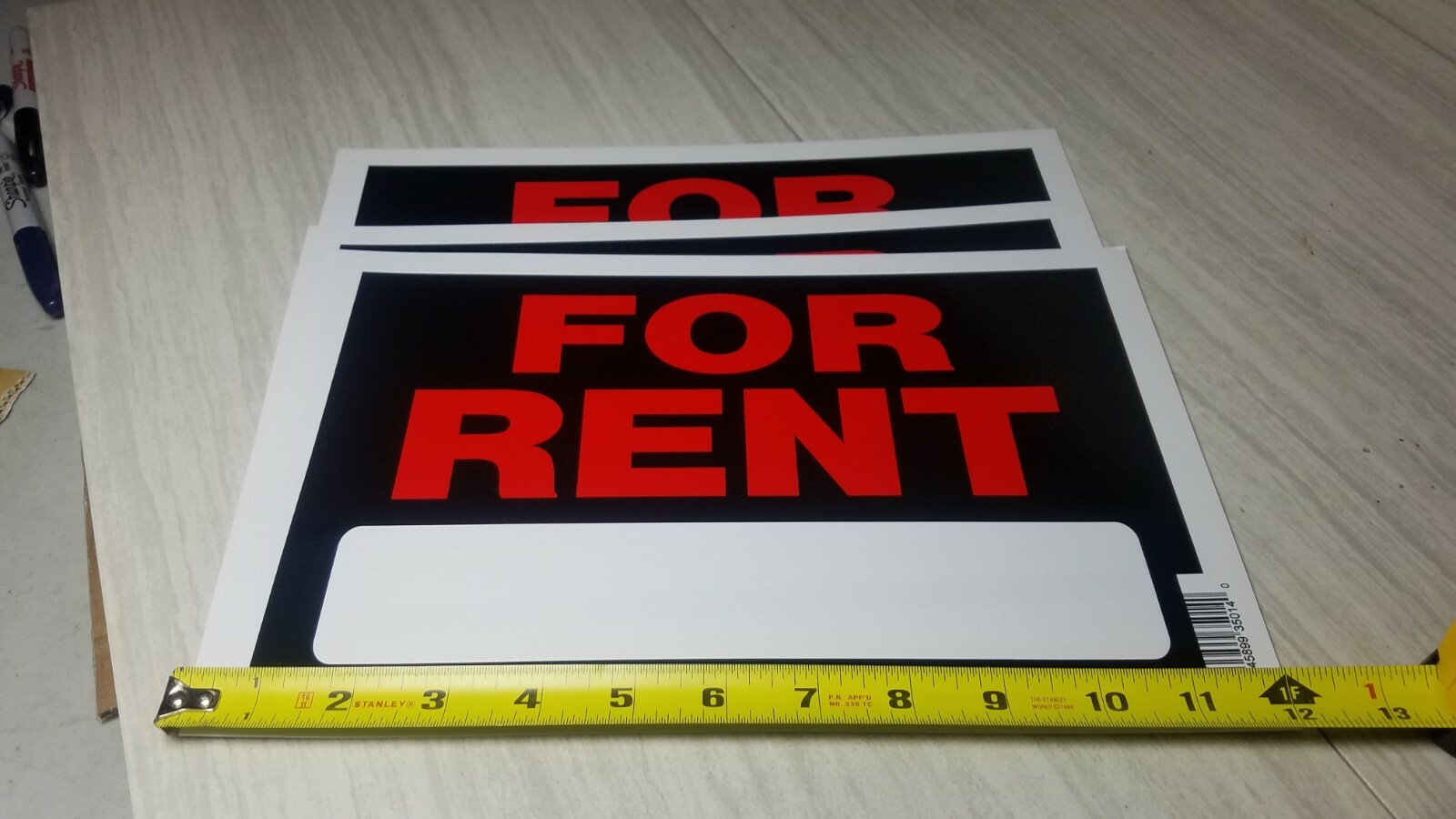 Qty of 6 Signs FOR RENT 8 x 12&Prime; Plastic
