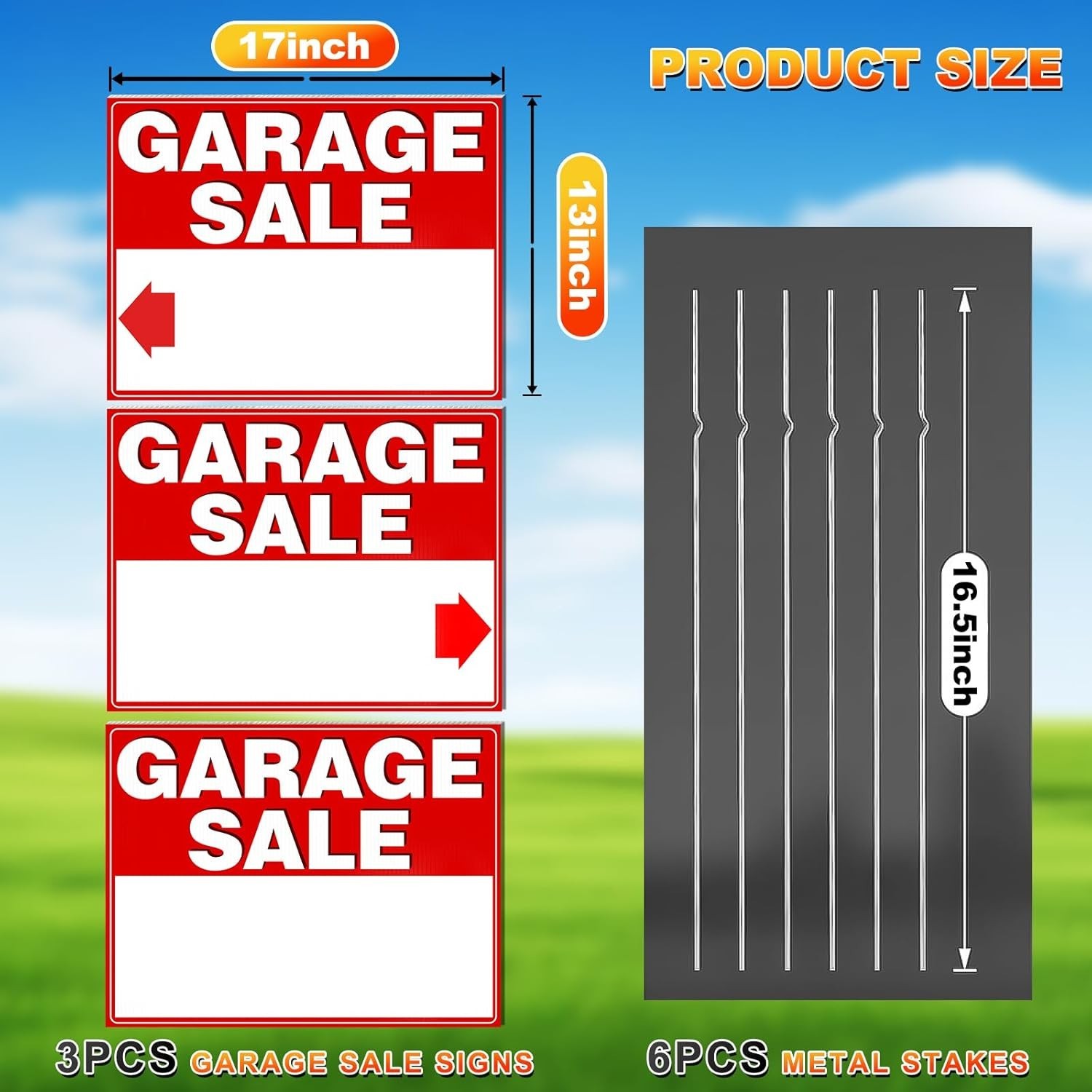 Garage Sale Signs 3 Pack 17×13 Inch Double Sided Corrugated Plastic Yard Sign…